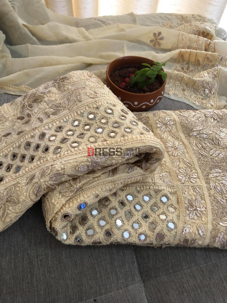 Beige Mirror and Gota Patti Lucknowi Anarkali Suit – Dress365days