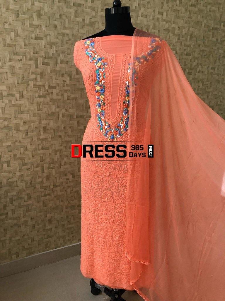 Chikankari Suit With Mukaish And Parsi Gara Neckline Dress365days