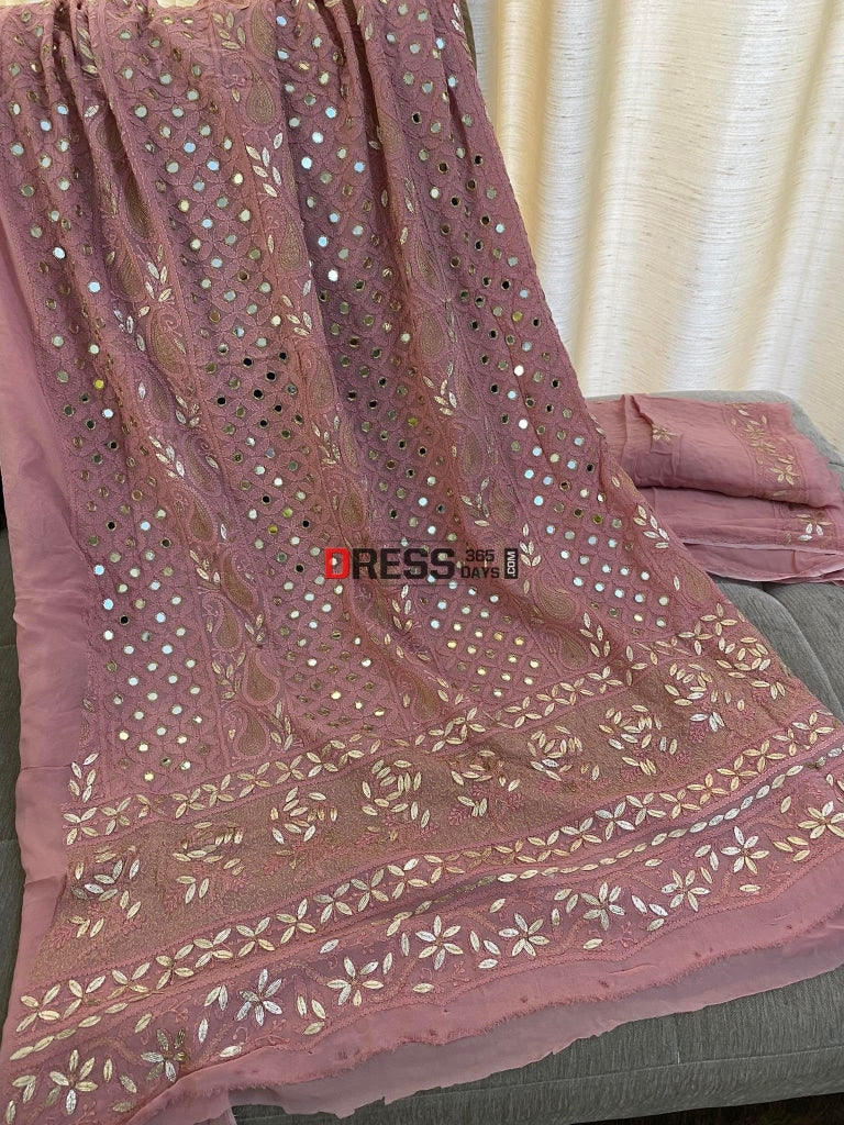 Dusty Pink Mirror & Gota Patti Lucknowi Chikankari Suit – Dress365days