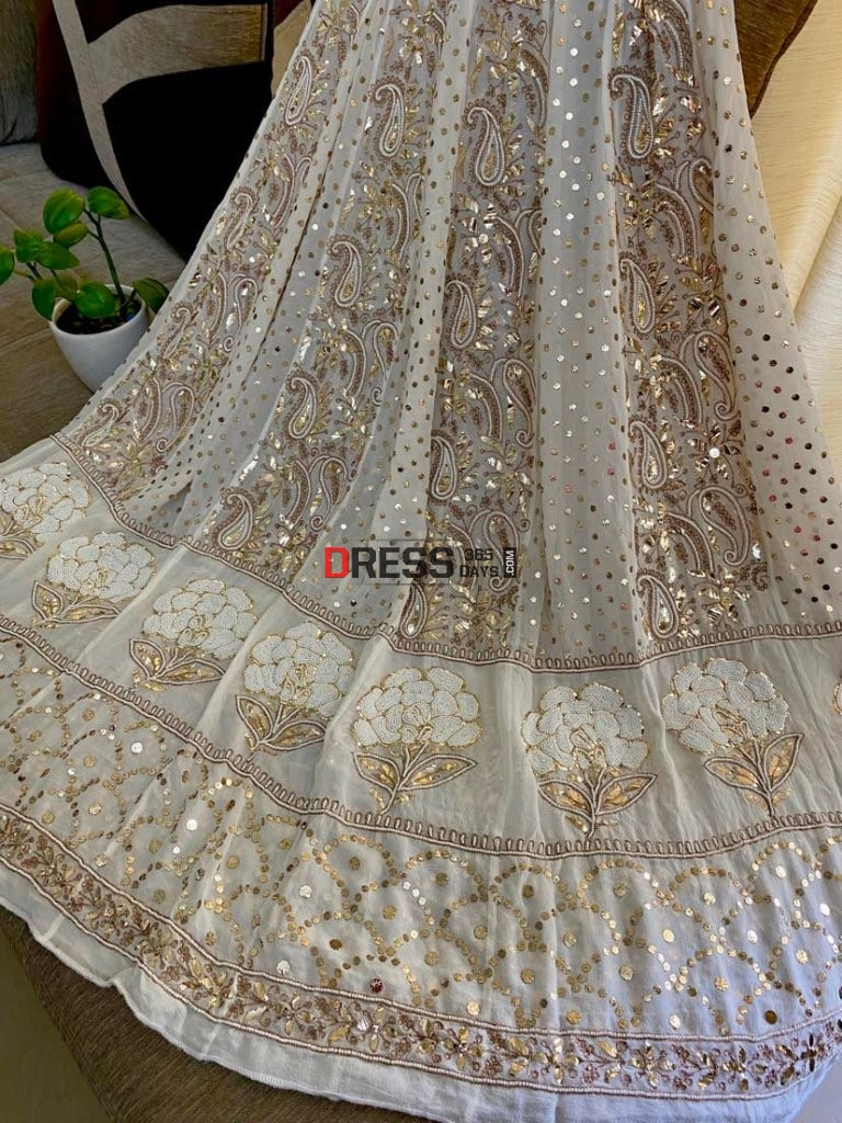 Ivory Partywear Pearl & Mukaish Anarkali Suit- Eid Collection ...