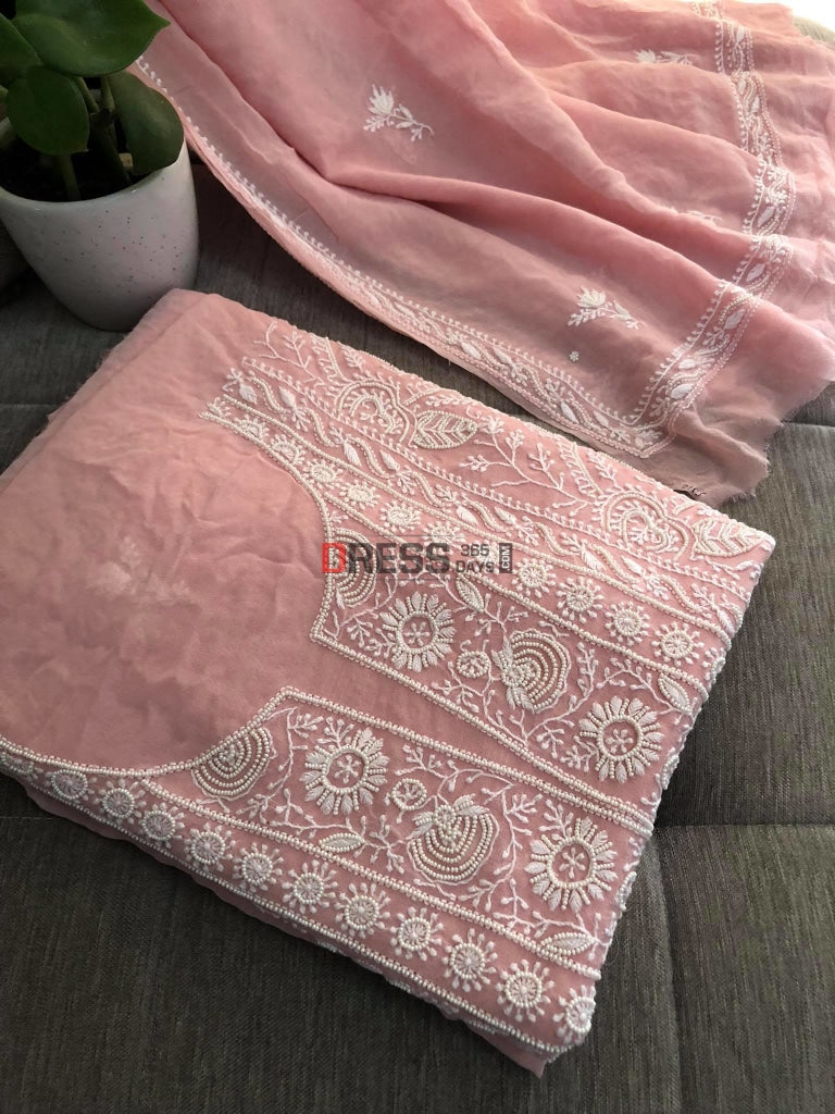Pastel Pink Pearl Lucknowi Chikankari Suit – Dress365days