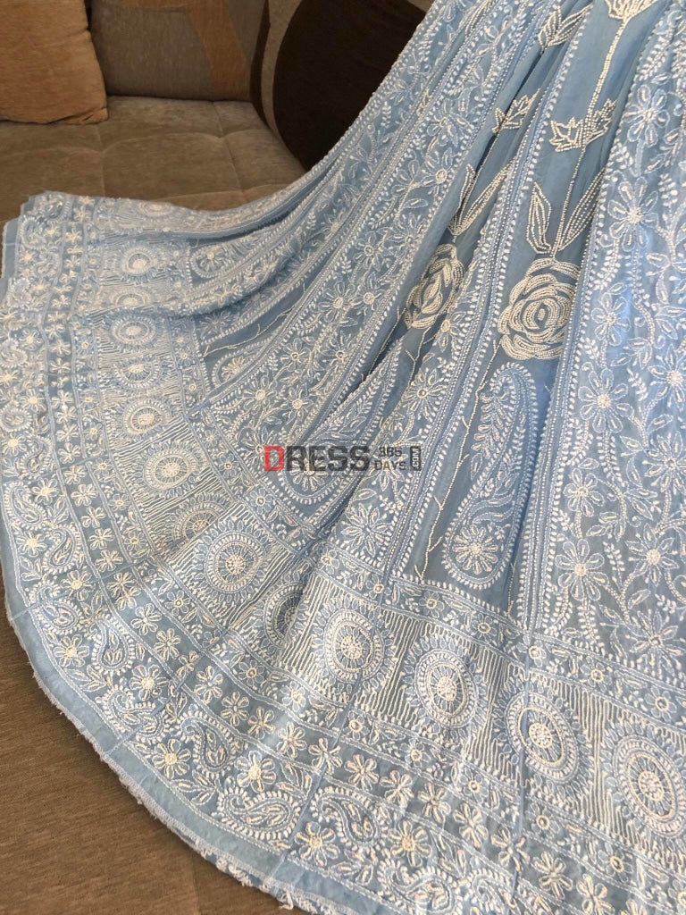 Powder Blue Pearl Lucknowi Anarkali Suit – Dress365days