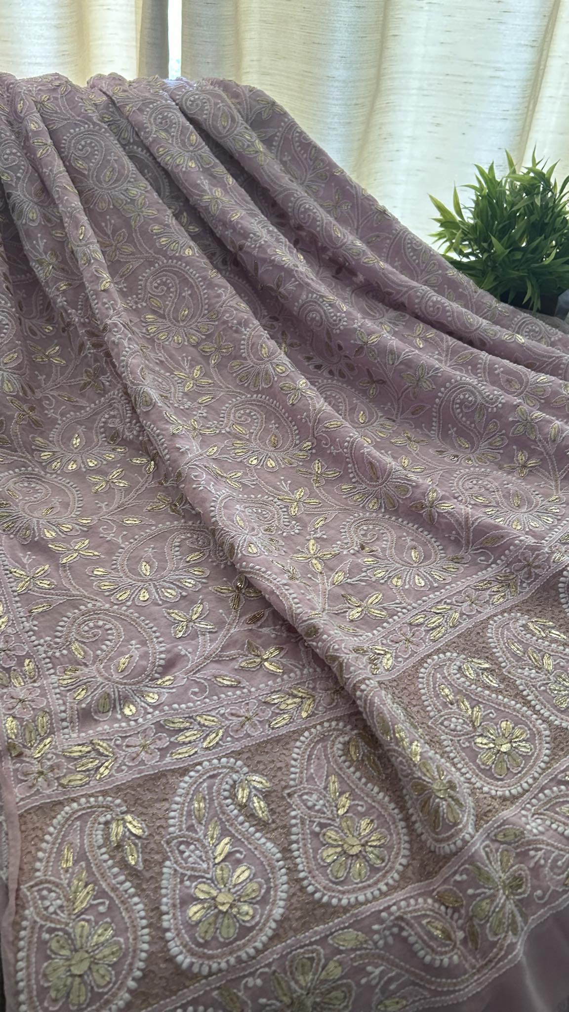 Patel Pink Chikankari Dupatta with Heavy Gota Patti Work