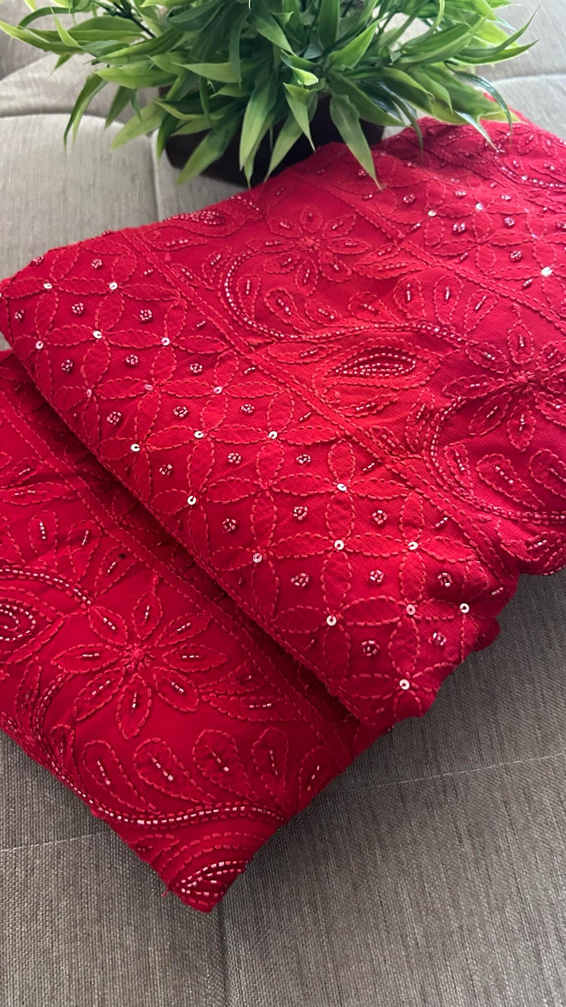 Maroonish Red Party Wear Cut Dana Chikankari Kurta Dupatta Set