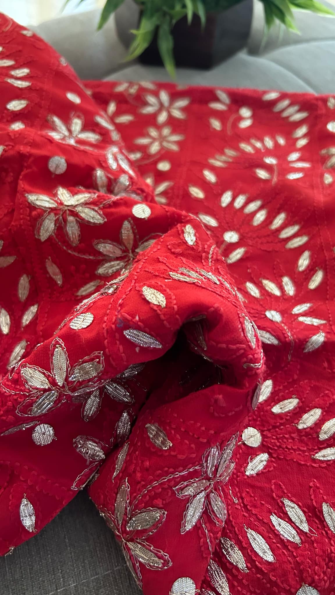 Red Gota Patti Chikankari Suit (Kurta & Dupatta)