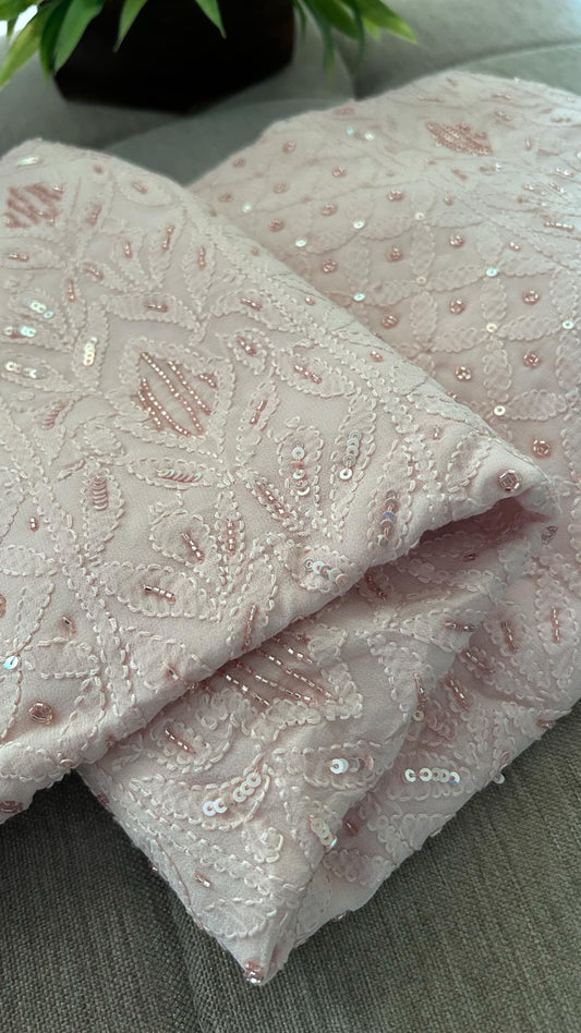 Oyster Pink Party Wear Cut Dana Chikankari Kurta Dupatta Set