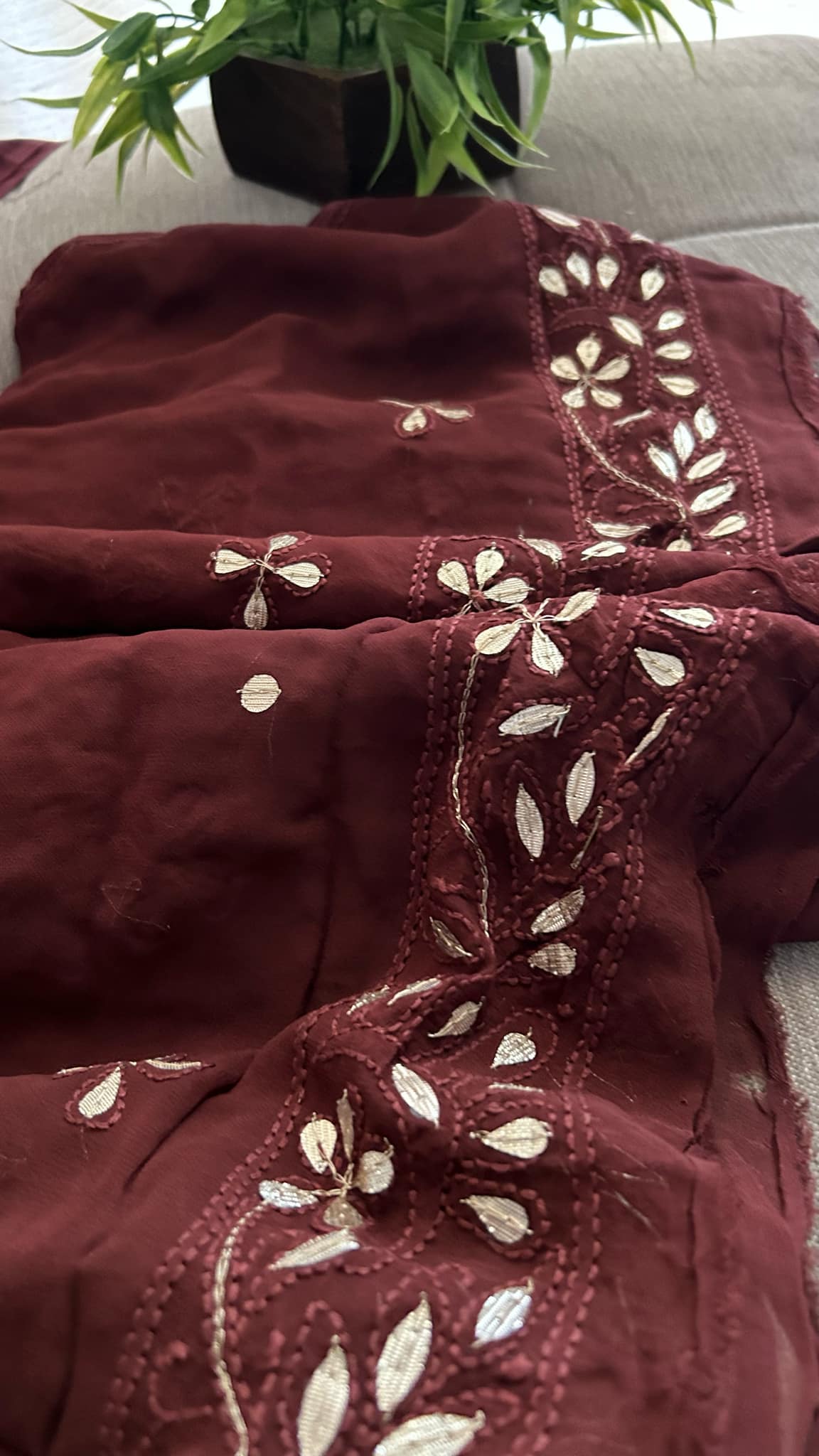 Brown Mirror & Gota Patti Chikankari Suit (Kurta & Dupatta)