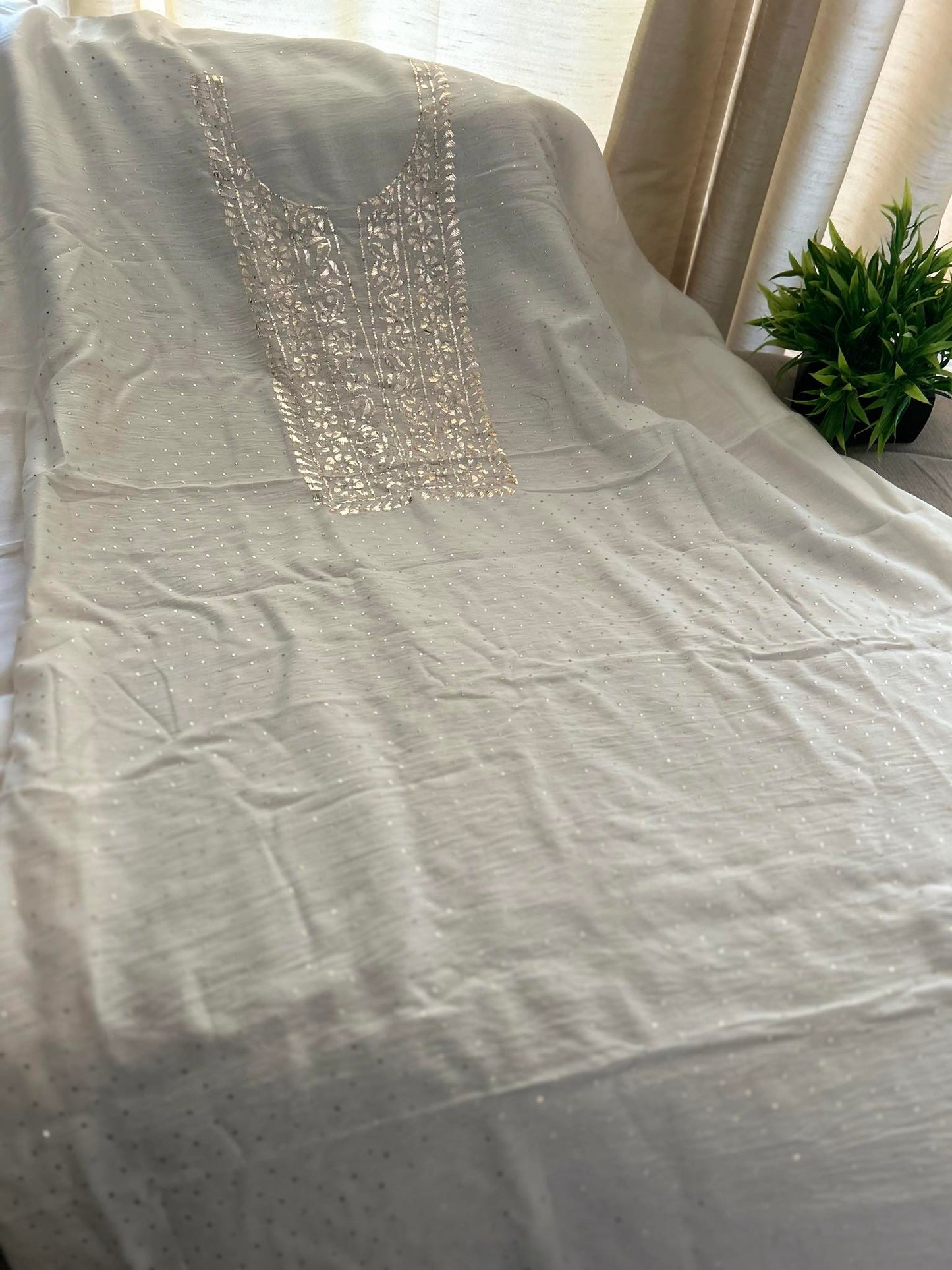 Mukaish Chanderi Chikankari Kurta Dupatta Set