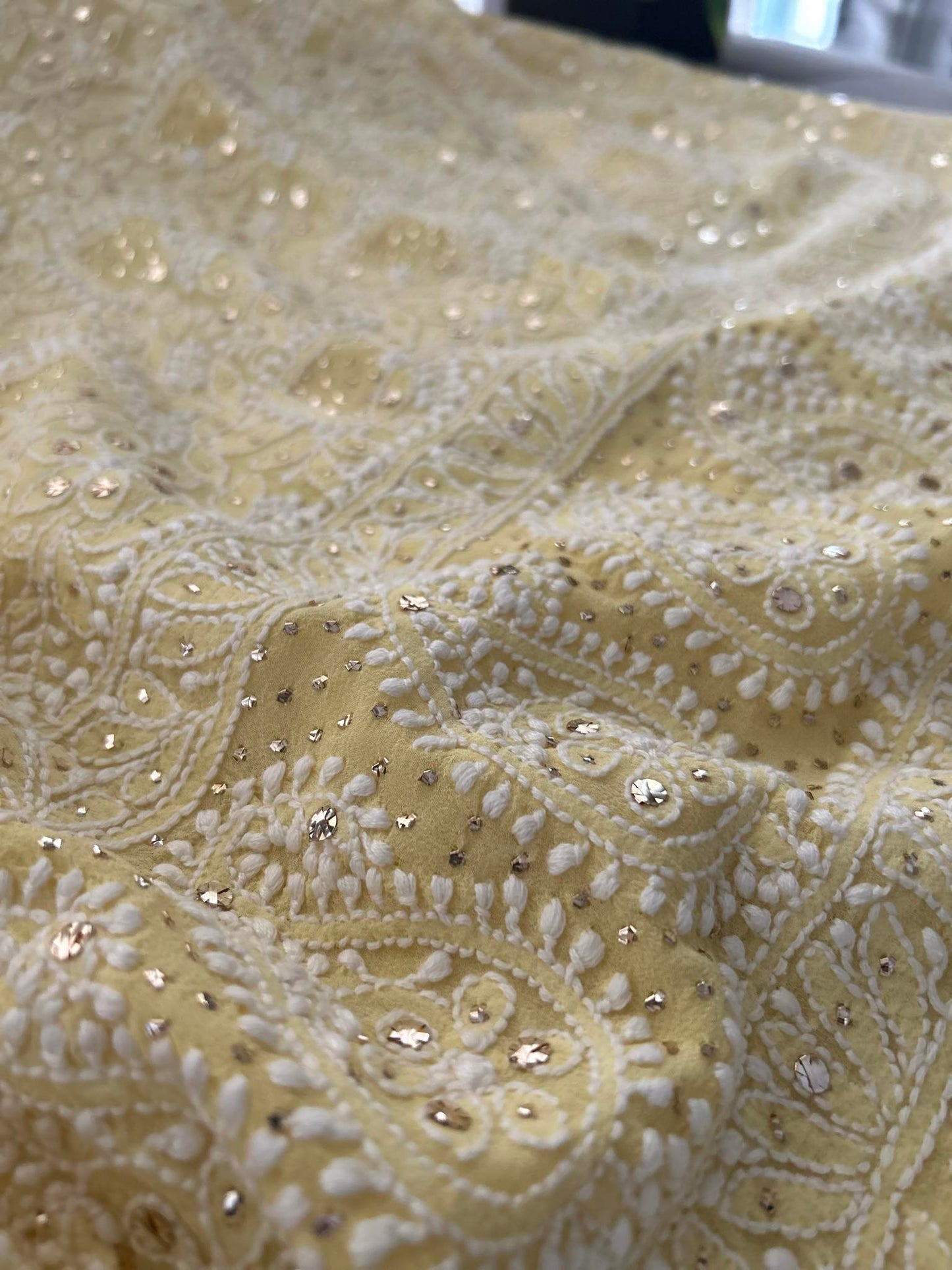 Yellow Lucknowi Chikankari Mukaish Suit (Kurta Dupatta)