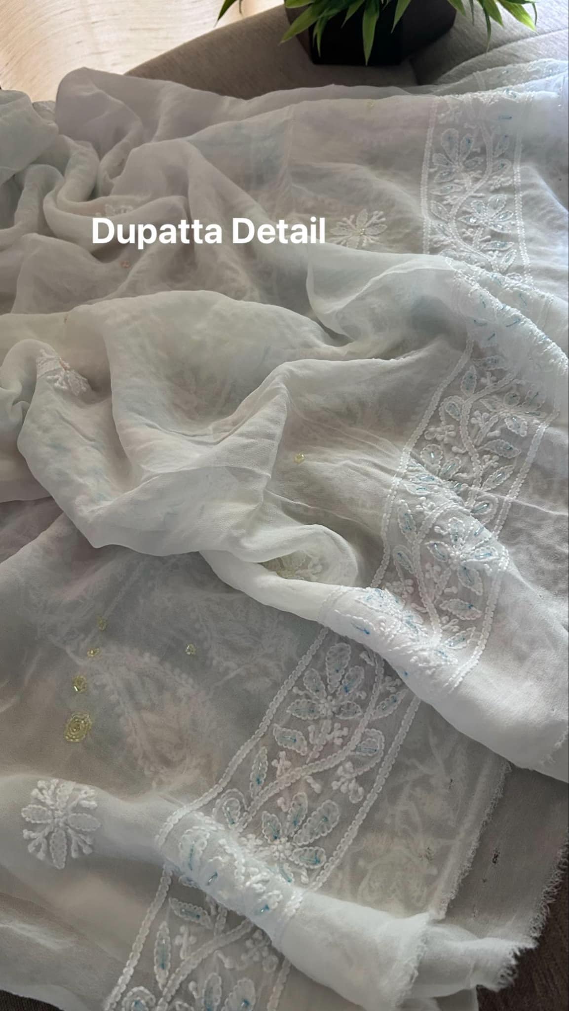 Designer Cut Dana Chikankari Kurta Dupatta Set