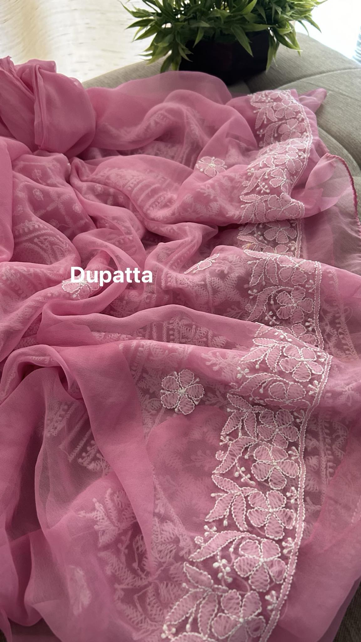 Rose Pink Hand Jaali & Chikankari Georgette Three Piece Suit