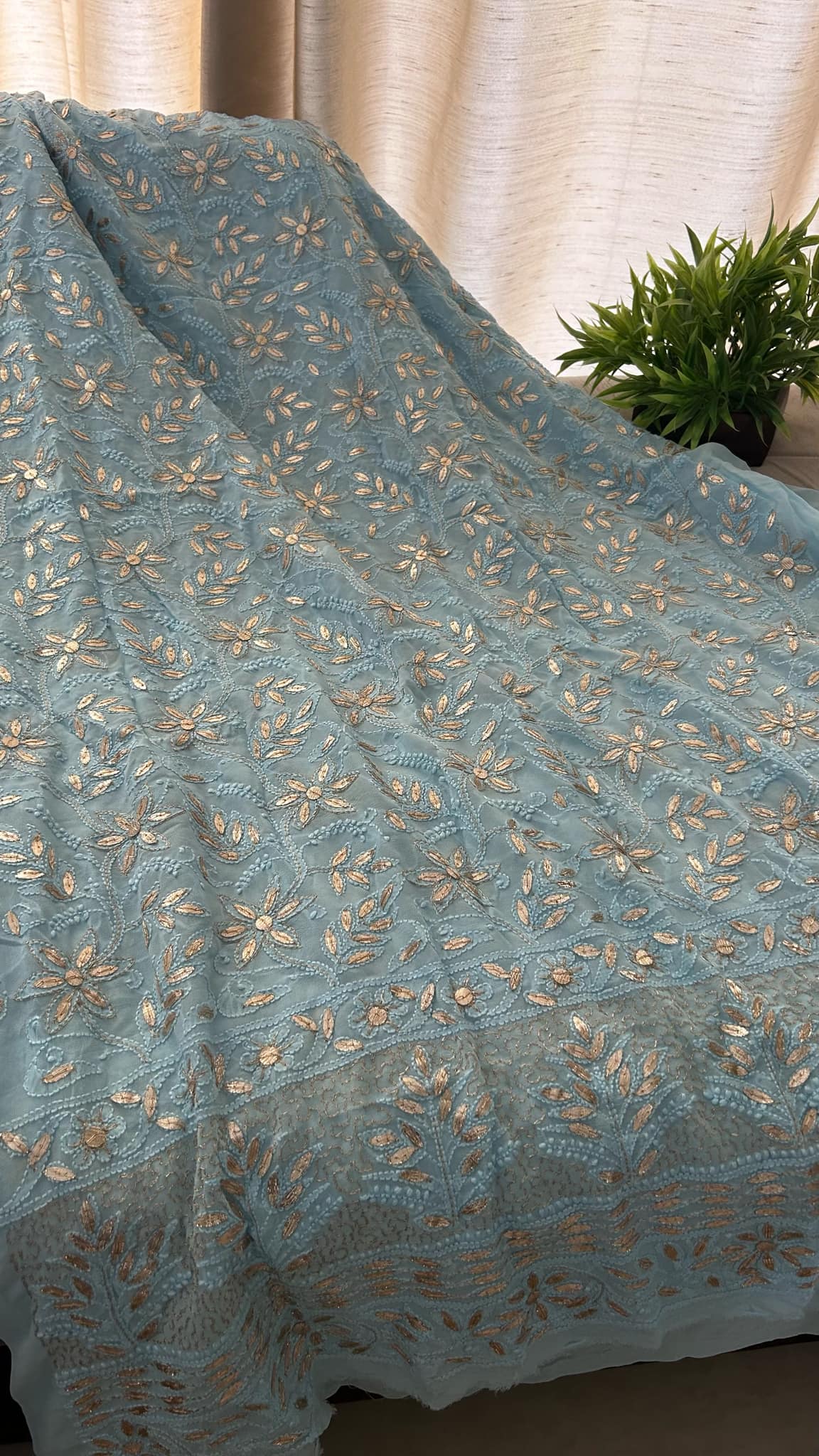 Powder Blue Gota Patti Chikankari Suit (Kurta & Dupatta)