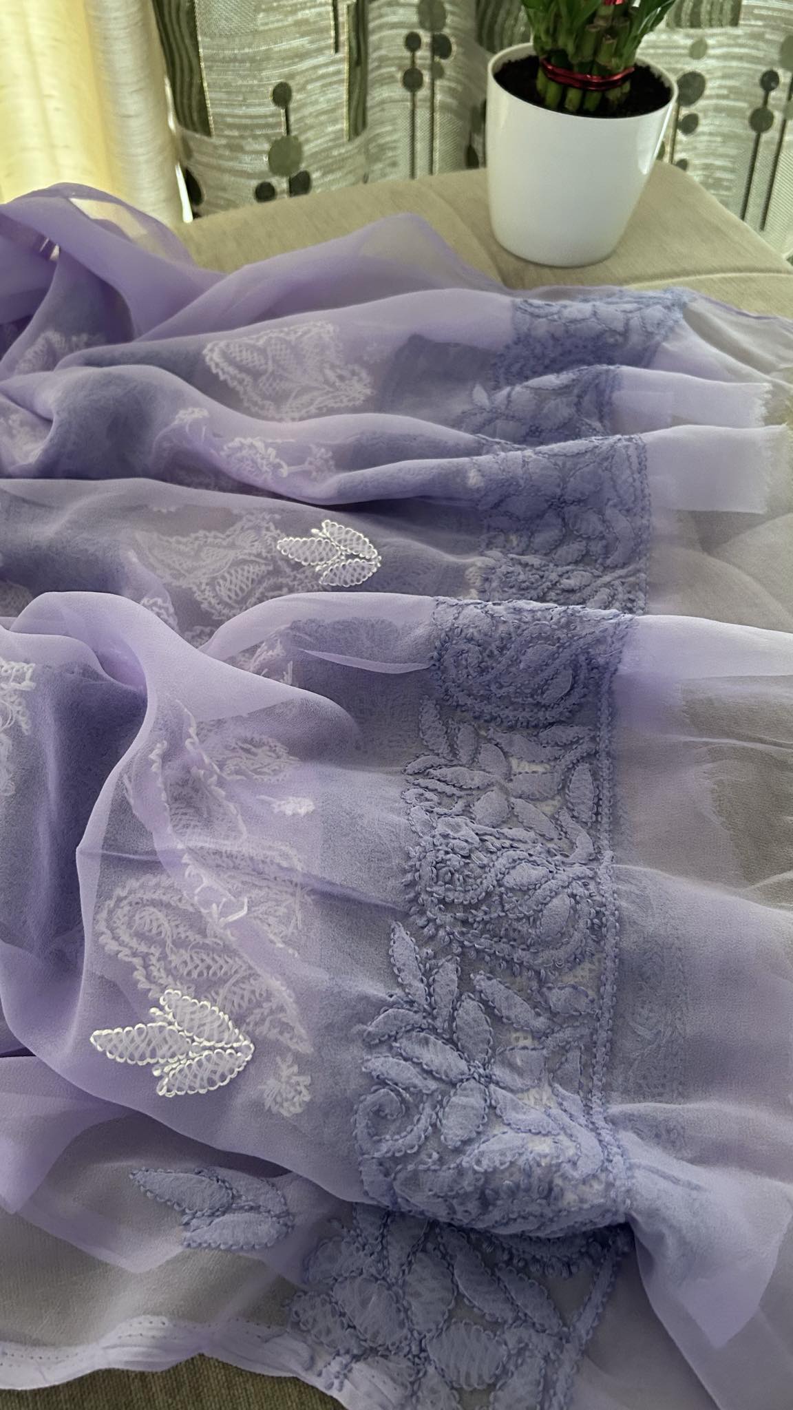 Lavender Chikankari Georgette Three Piece Suit