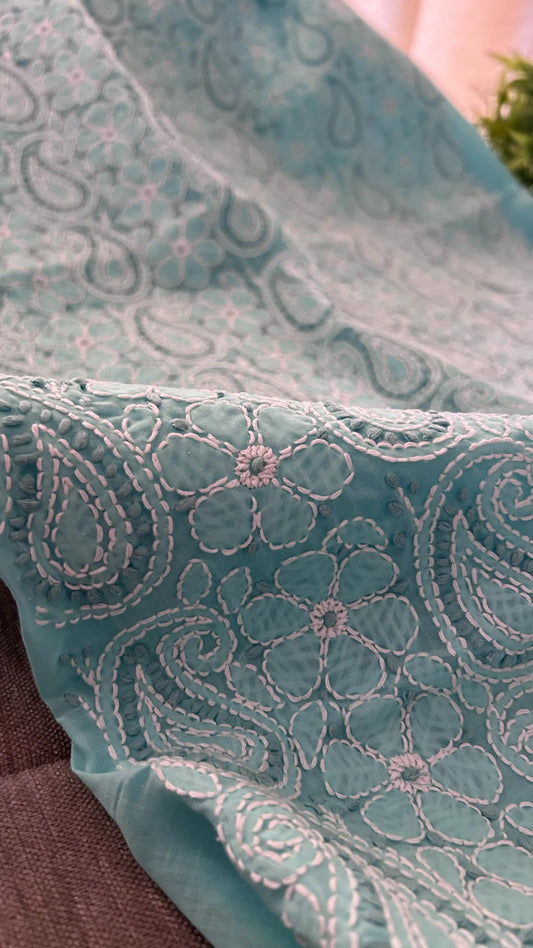 Sea Green Cotton Chikankari Kurti Fabric (Kurti Fabric)