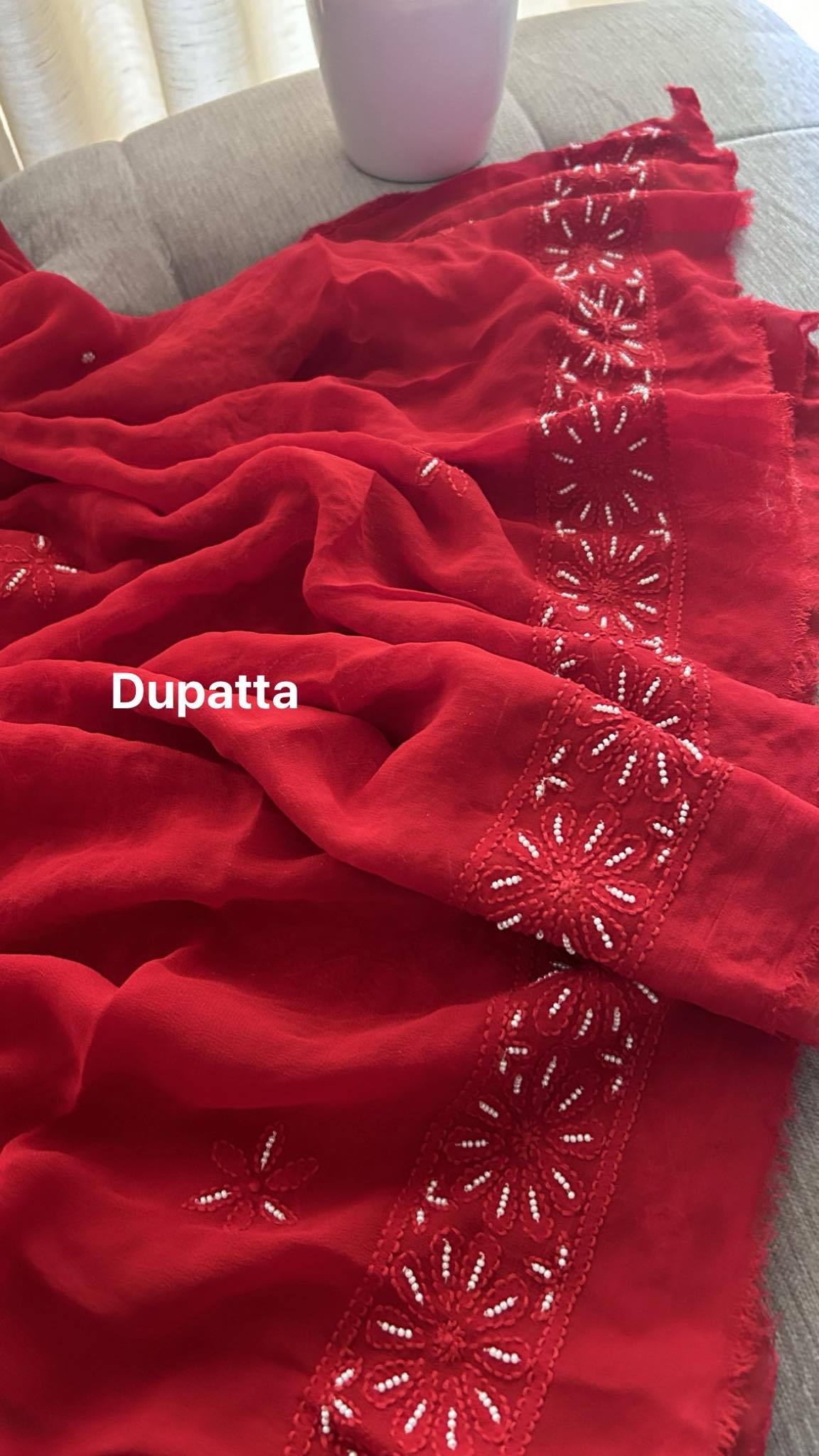 Red Pearl Chikankari Suit (Kurta & Dupatta)