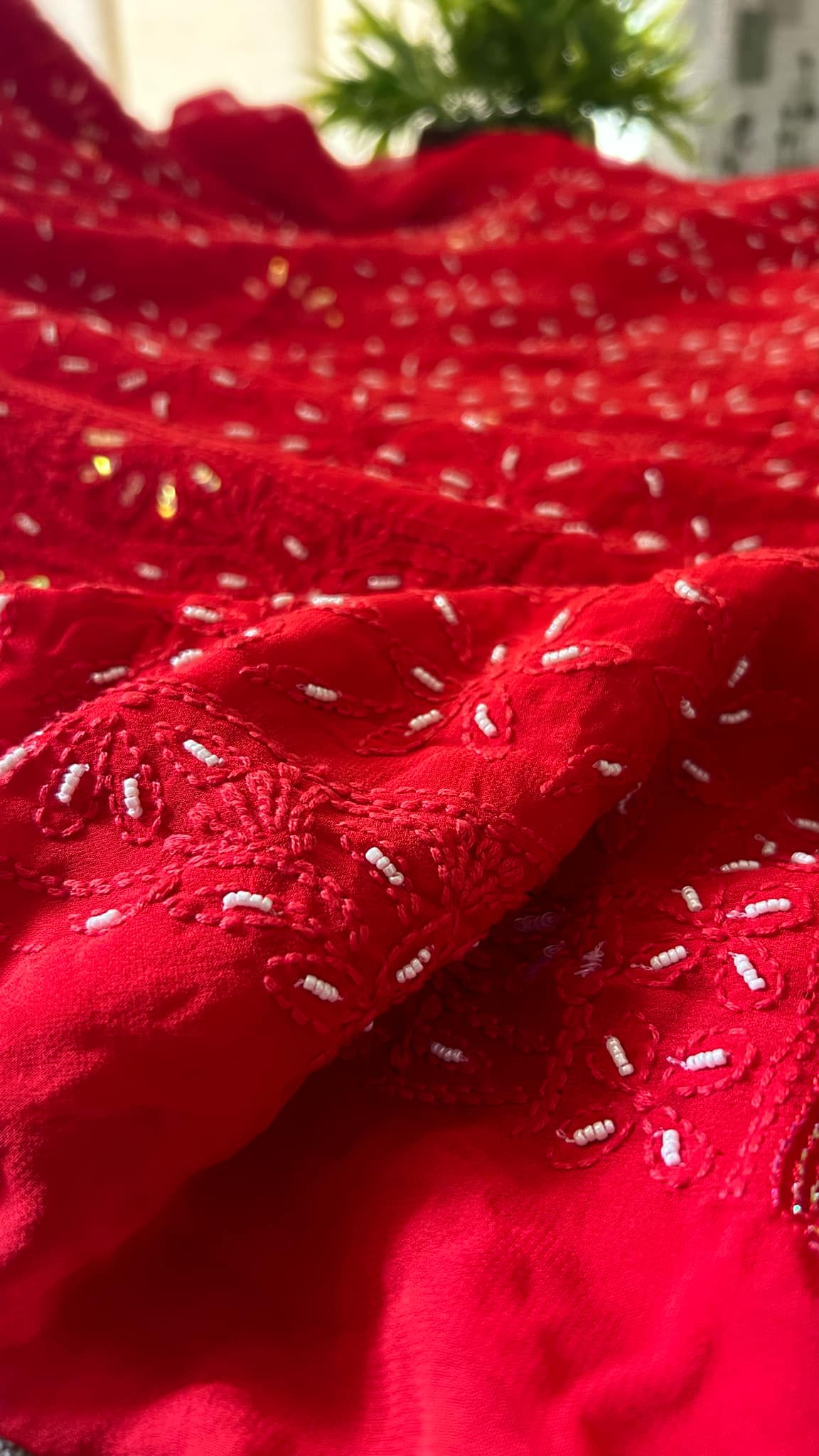 Red Pearl Chikankari Suit (Kurta & Dupatta)