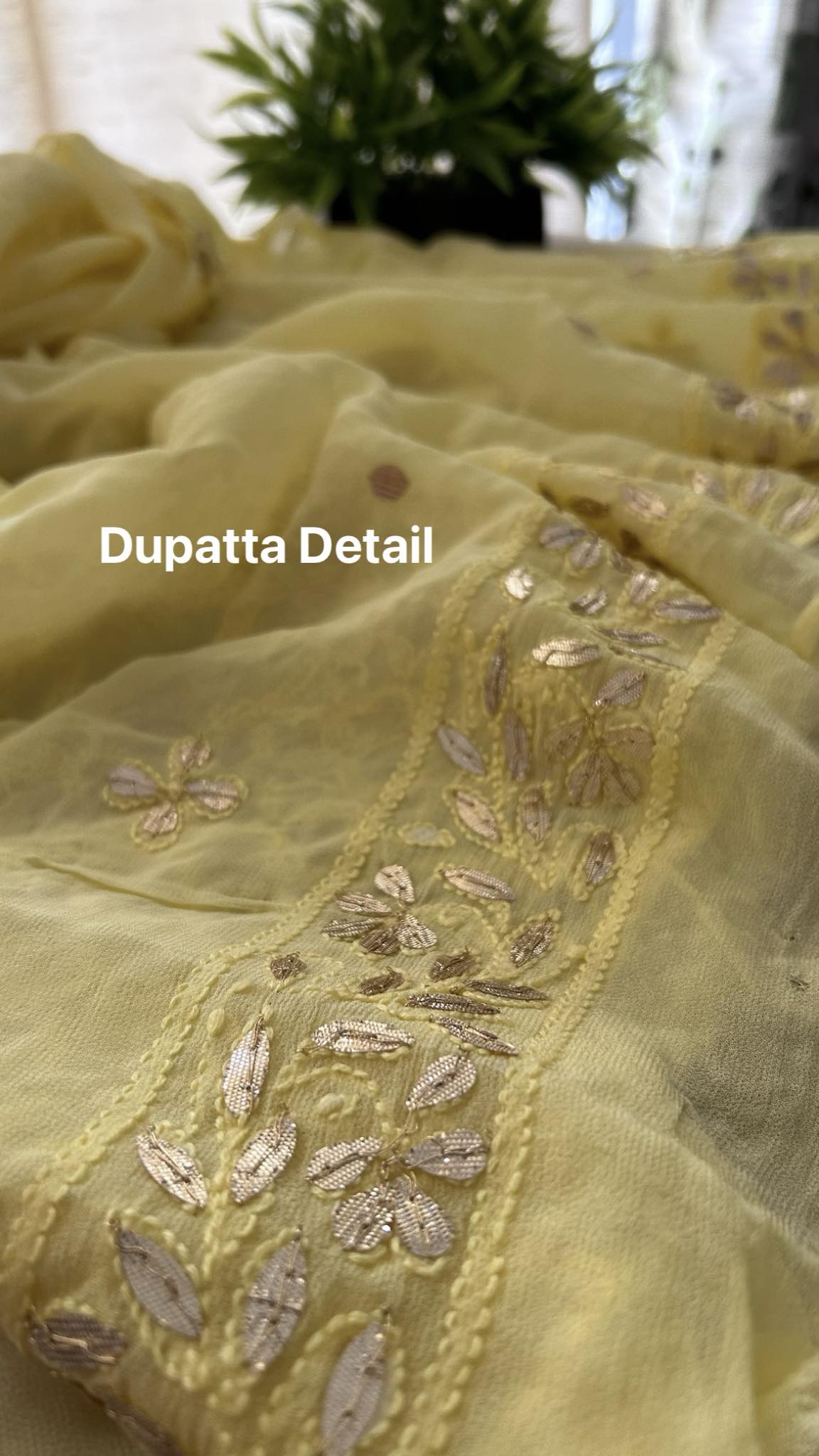 Yellow Mirror Gota Patti Lucknowi Chikankari Suit