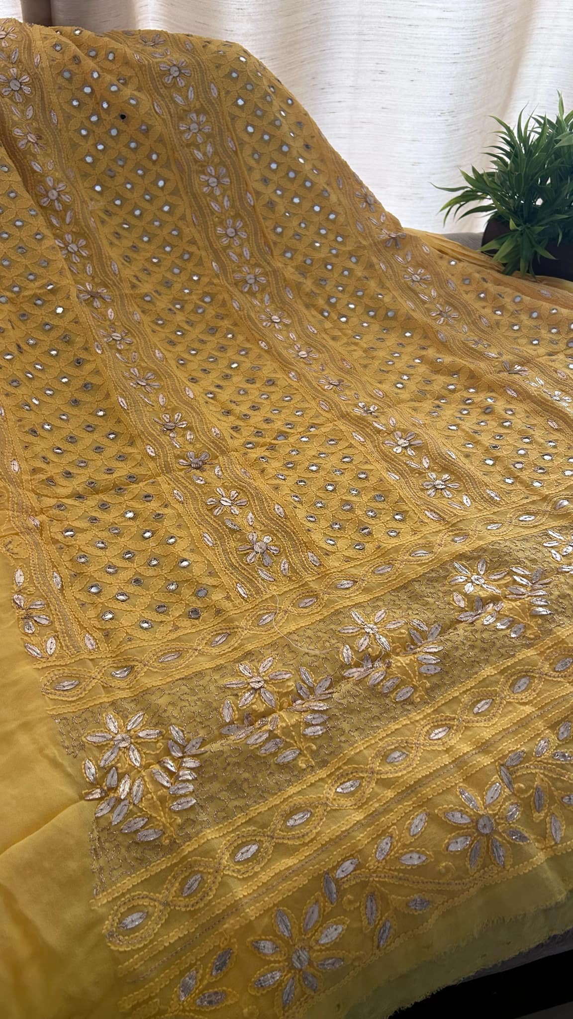 Mango Yellow Mirror & Gota Patti Chikankari Suit (Kurta & Dupatta)