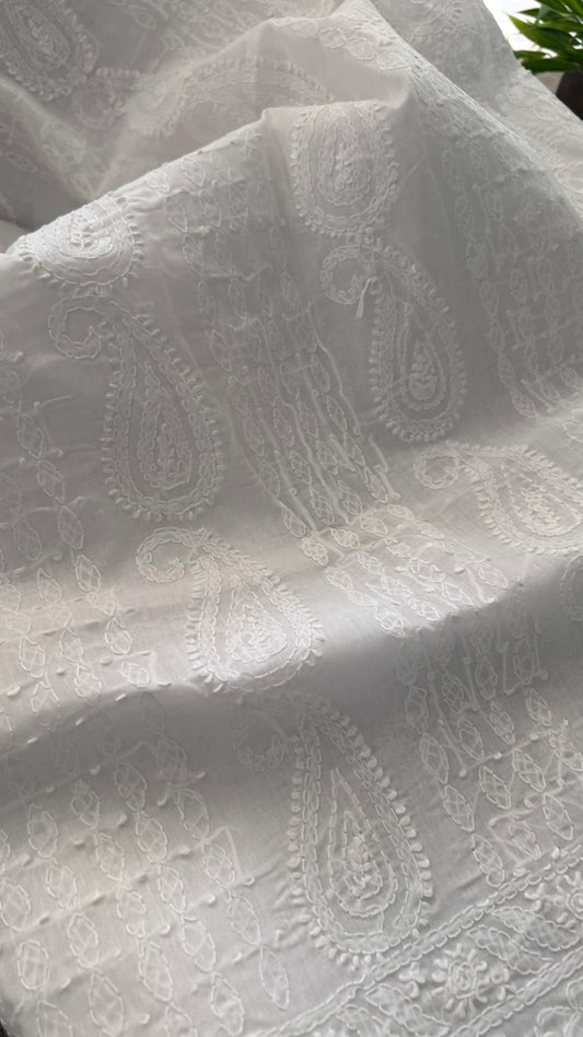 White Cotton Three Piece Chikankari Suit