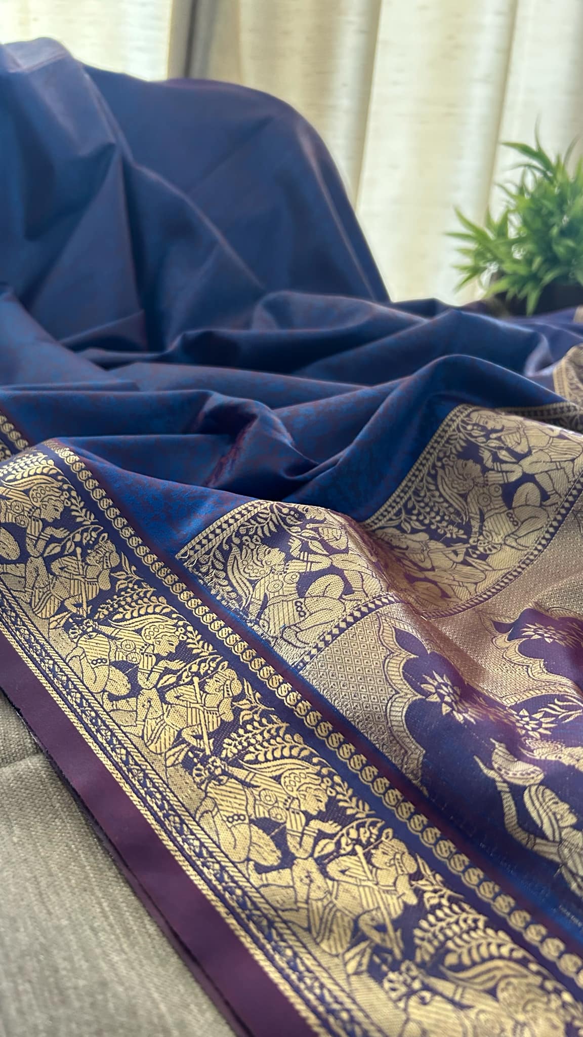 Royal Blue Mysore Art Silk Saree - Radha Krishna Collection