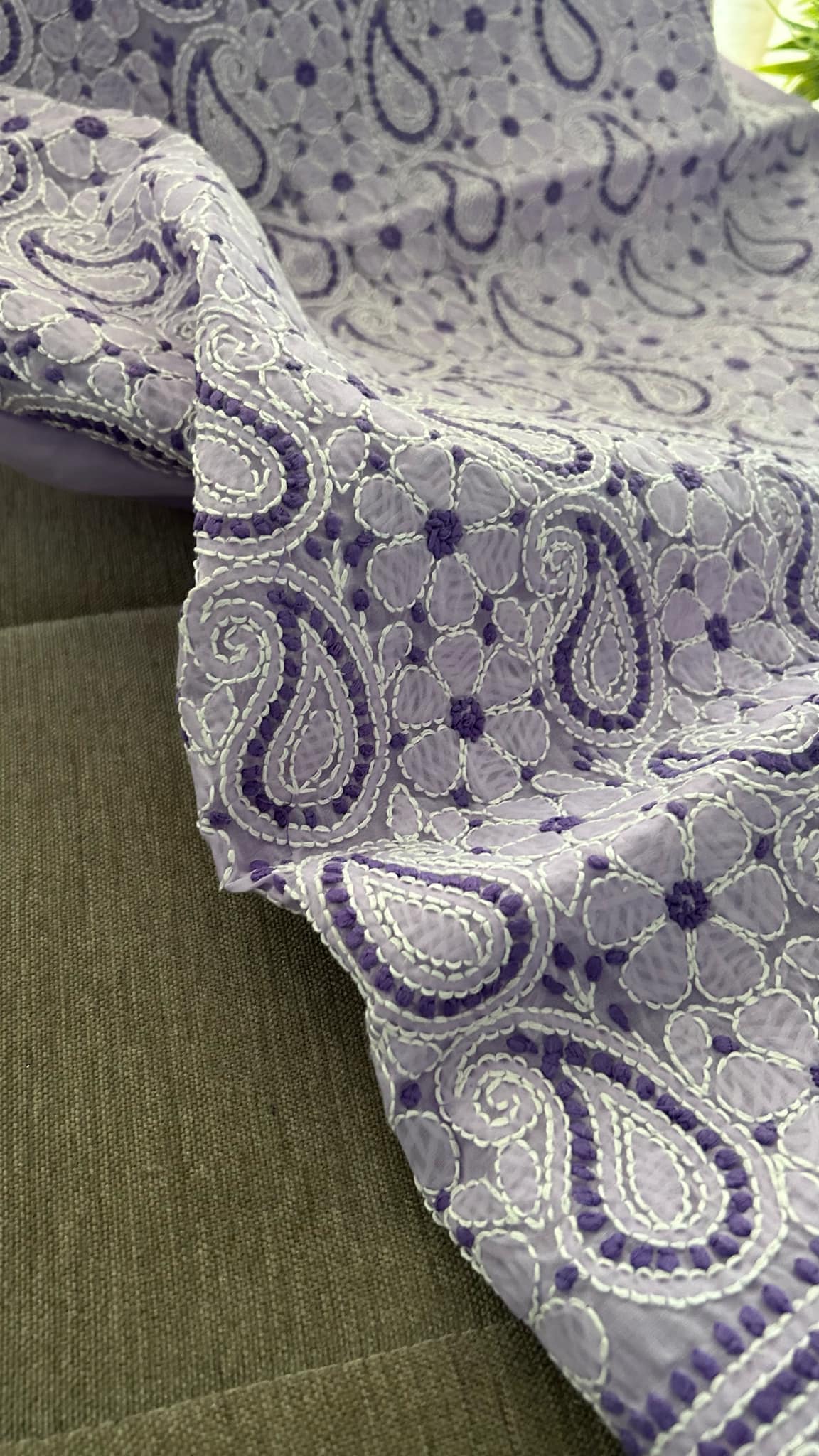 Lavender Cotton Chikankari Kurti Fabric (Kurti Fabric)