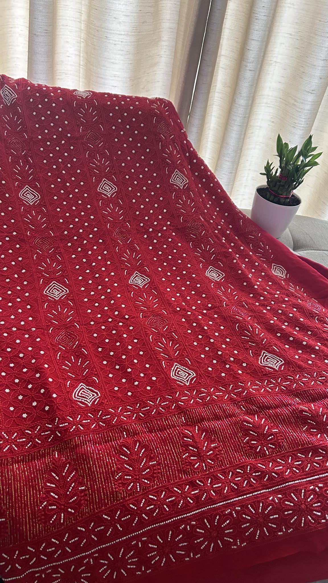 Red Pearl Chikankari Suit (Kurta & Dupatta)