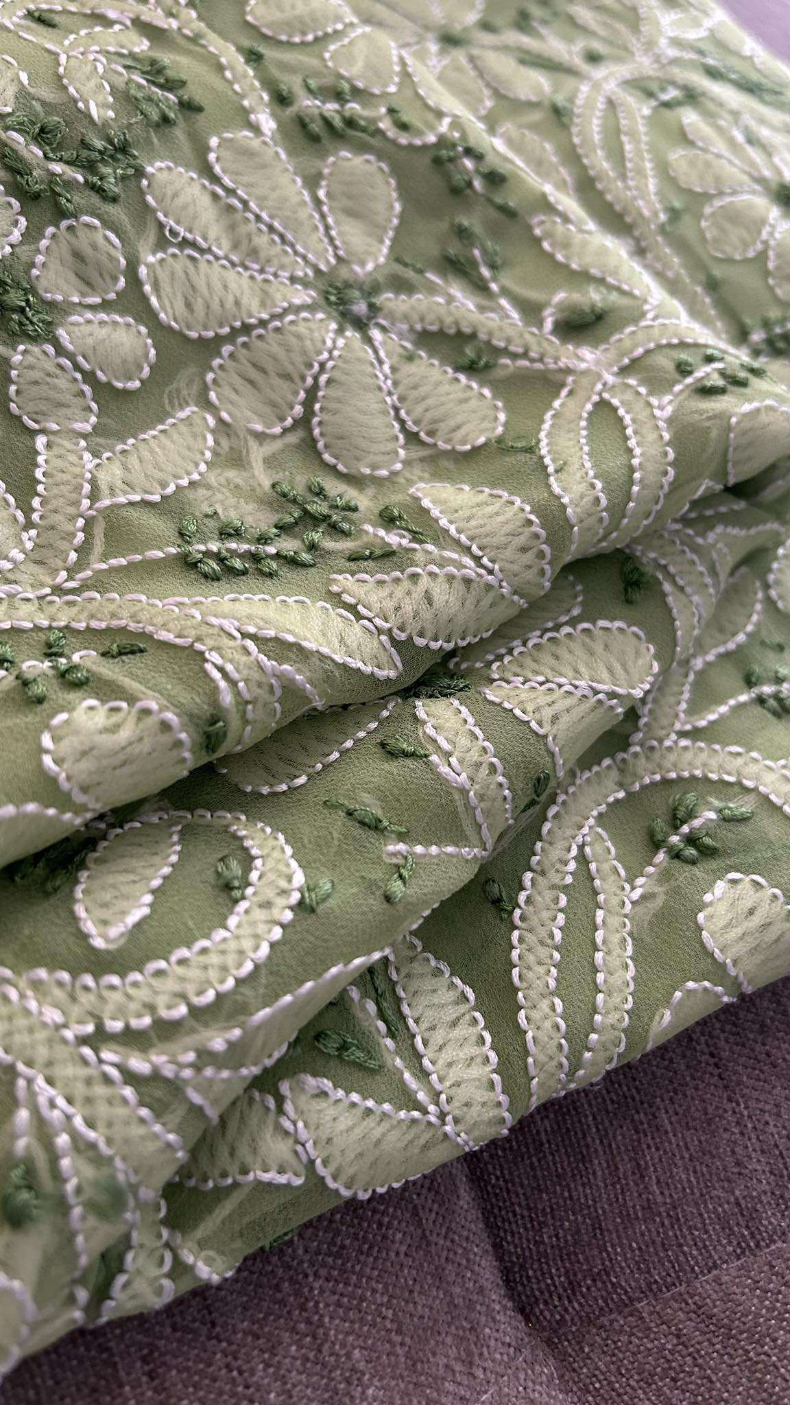 Green Georgette Resham Chikankari Kurti Fabric (Only Kurti)