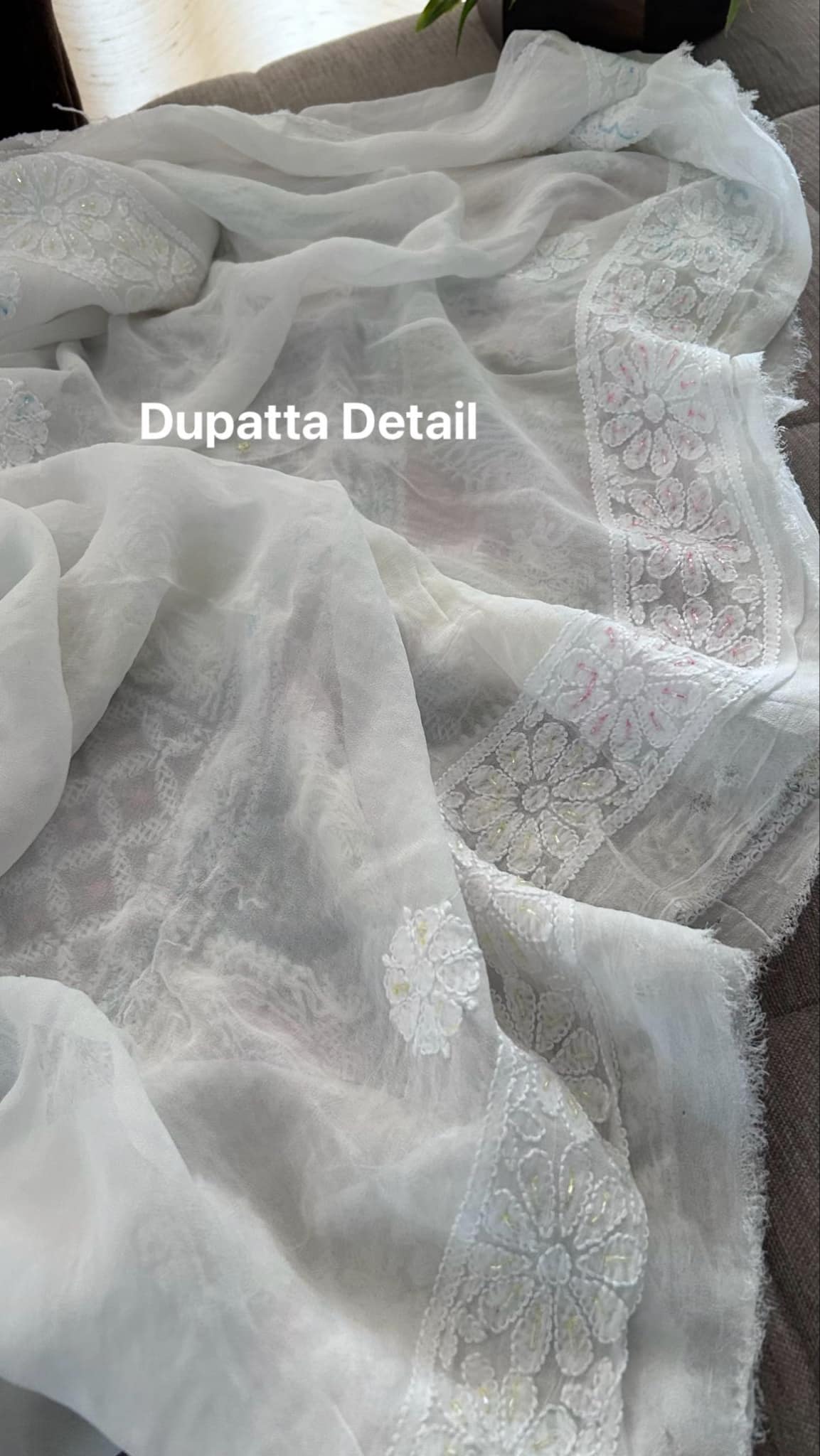 Designer Cut Dana Chikankari Kurta Dupatta Set