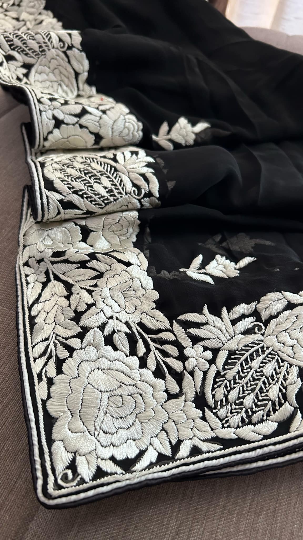 Pre Order Black Ivory Pure Georgette Parsi Gara Dupatta