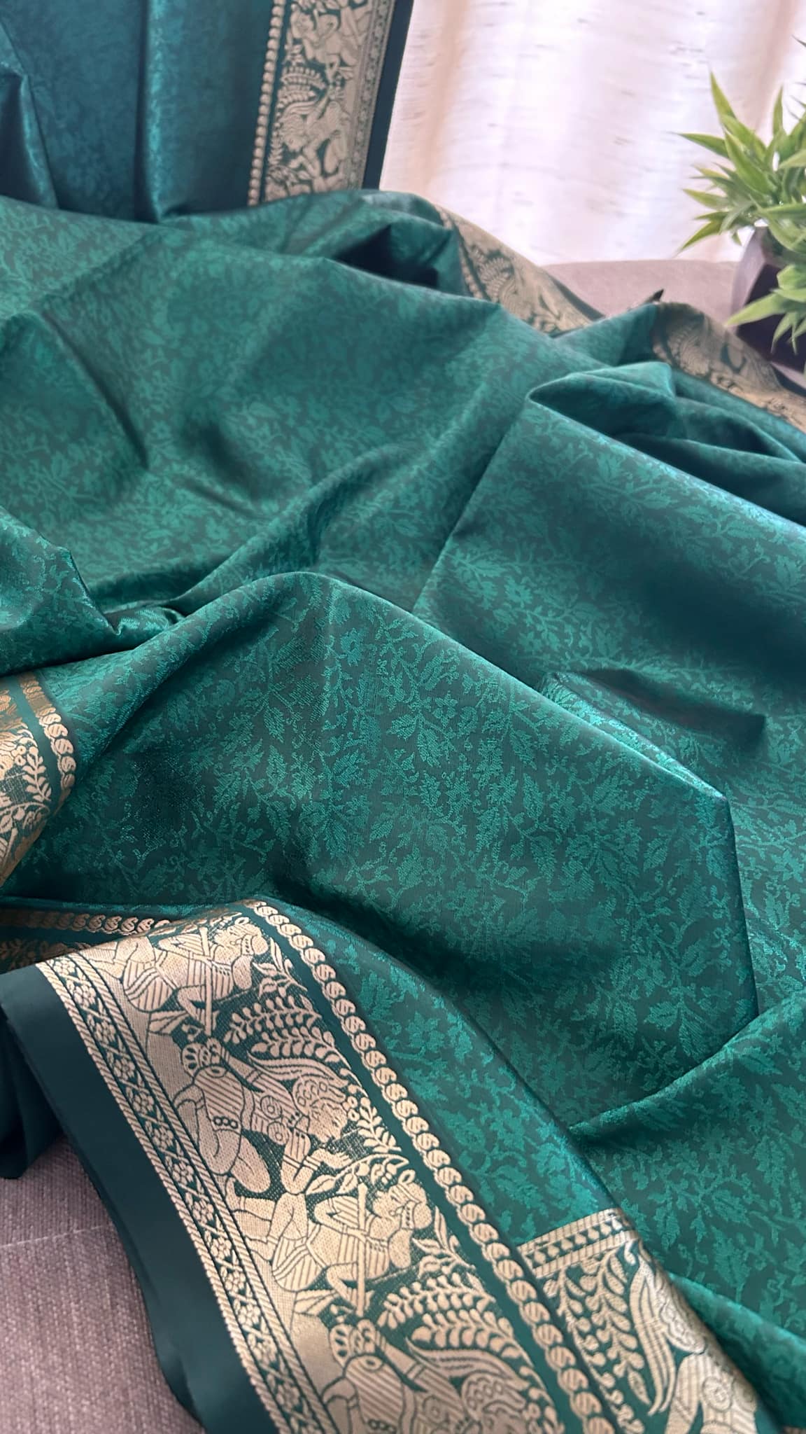 Emerald Green Mysore Art Silk Saree - Radha Krishna Collection