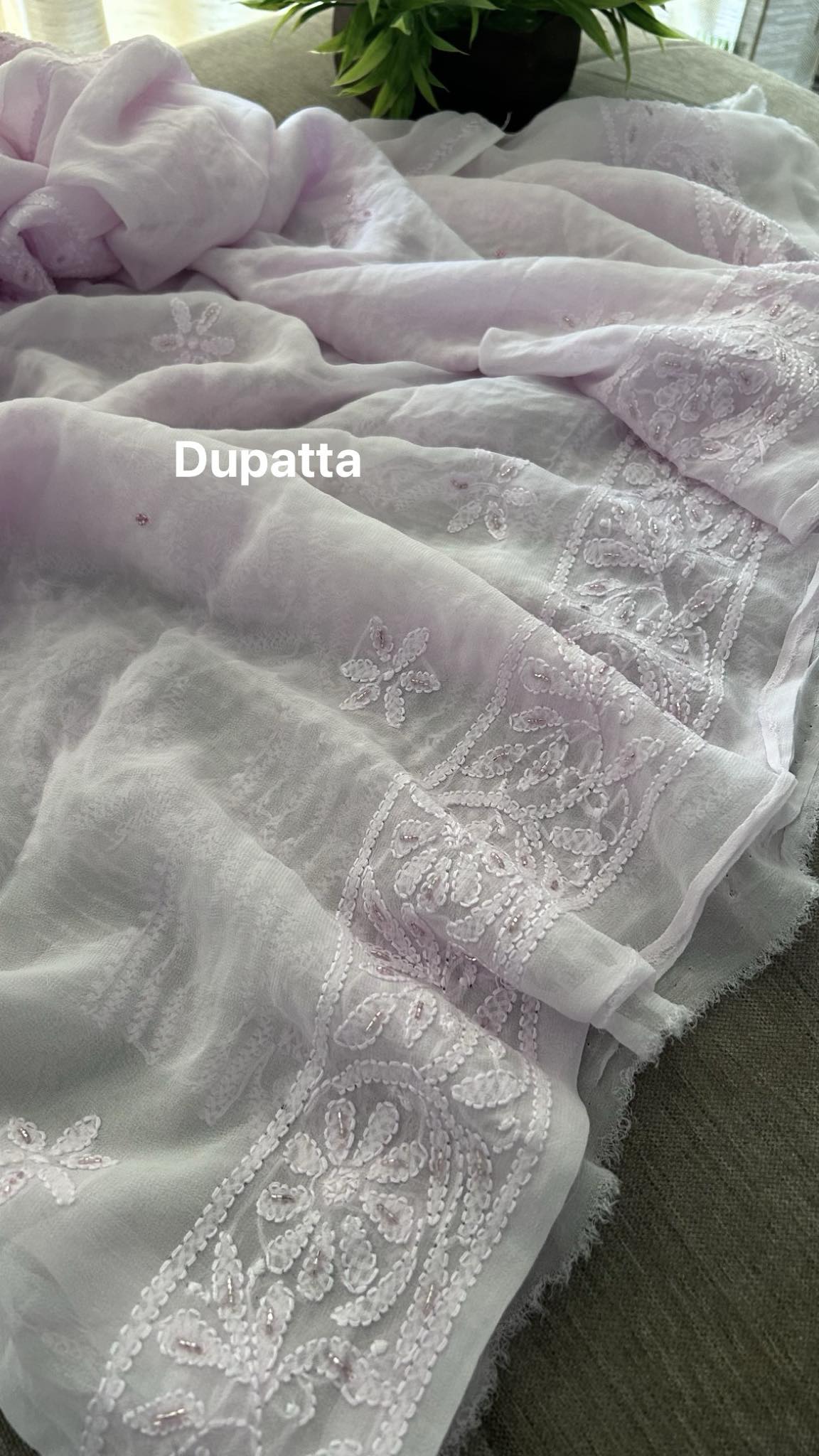 Powder Pink Party Wear Cut Dana Chikankari Kurta Dupatta Set