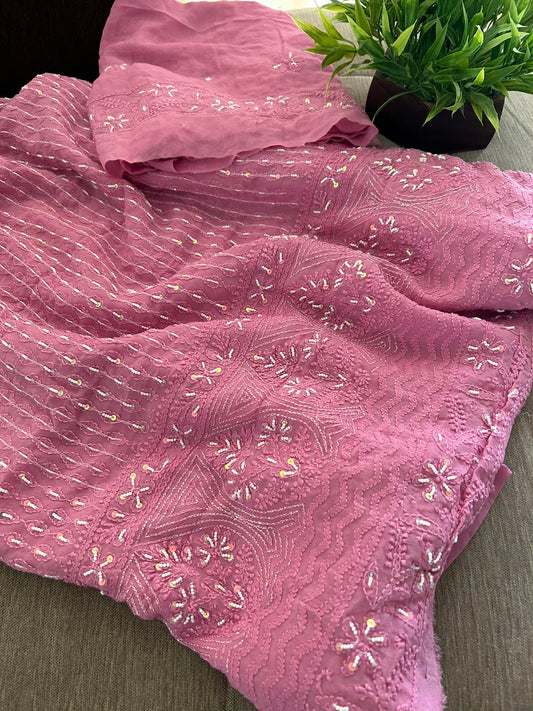 Rose Pink Pearl Chikankari Suit