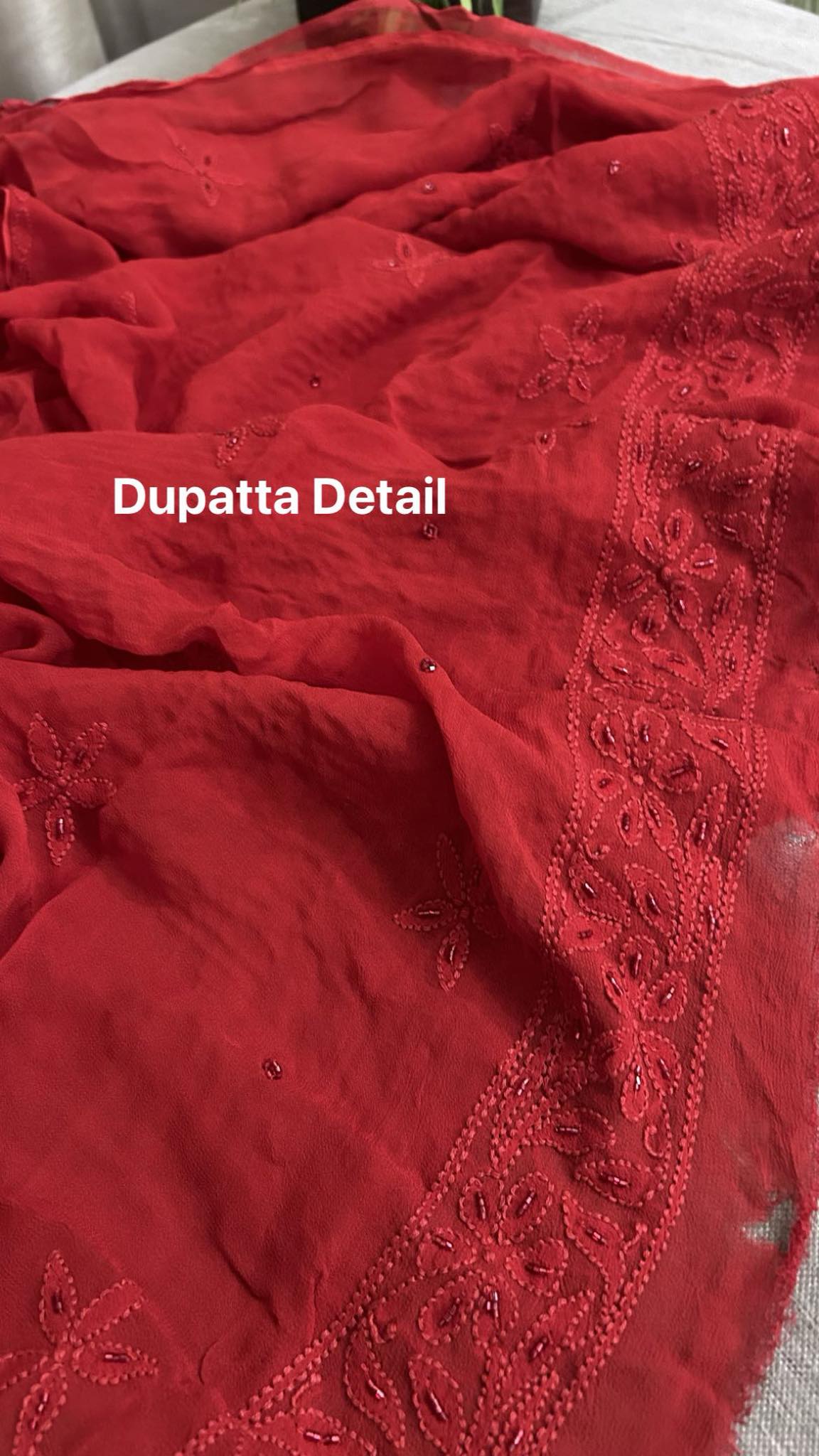 Maroonish Red Party Wear Cut Dana Chikankari Kurta Dupatta Set