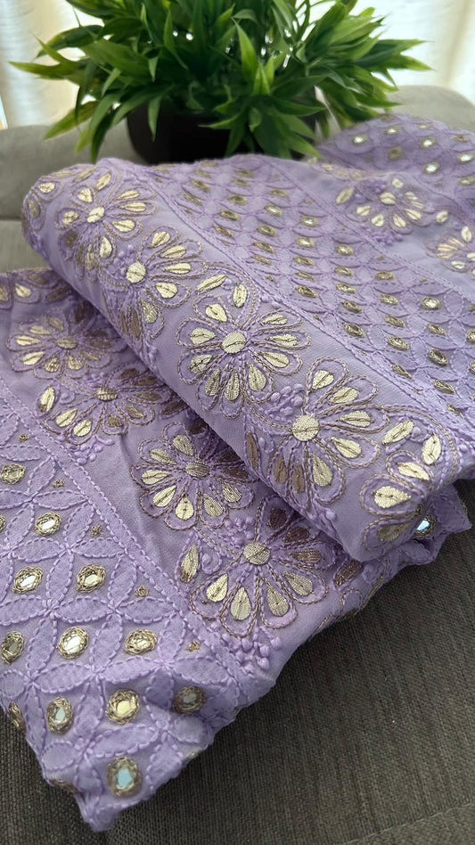 Lavender Mirror & Gota Patti Chikankari Suit (Kurta & Dupatta)