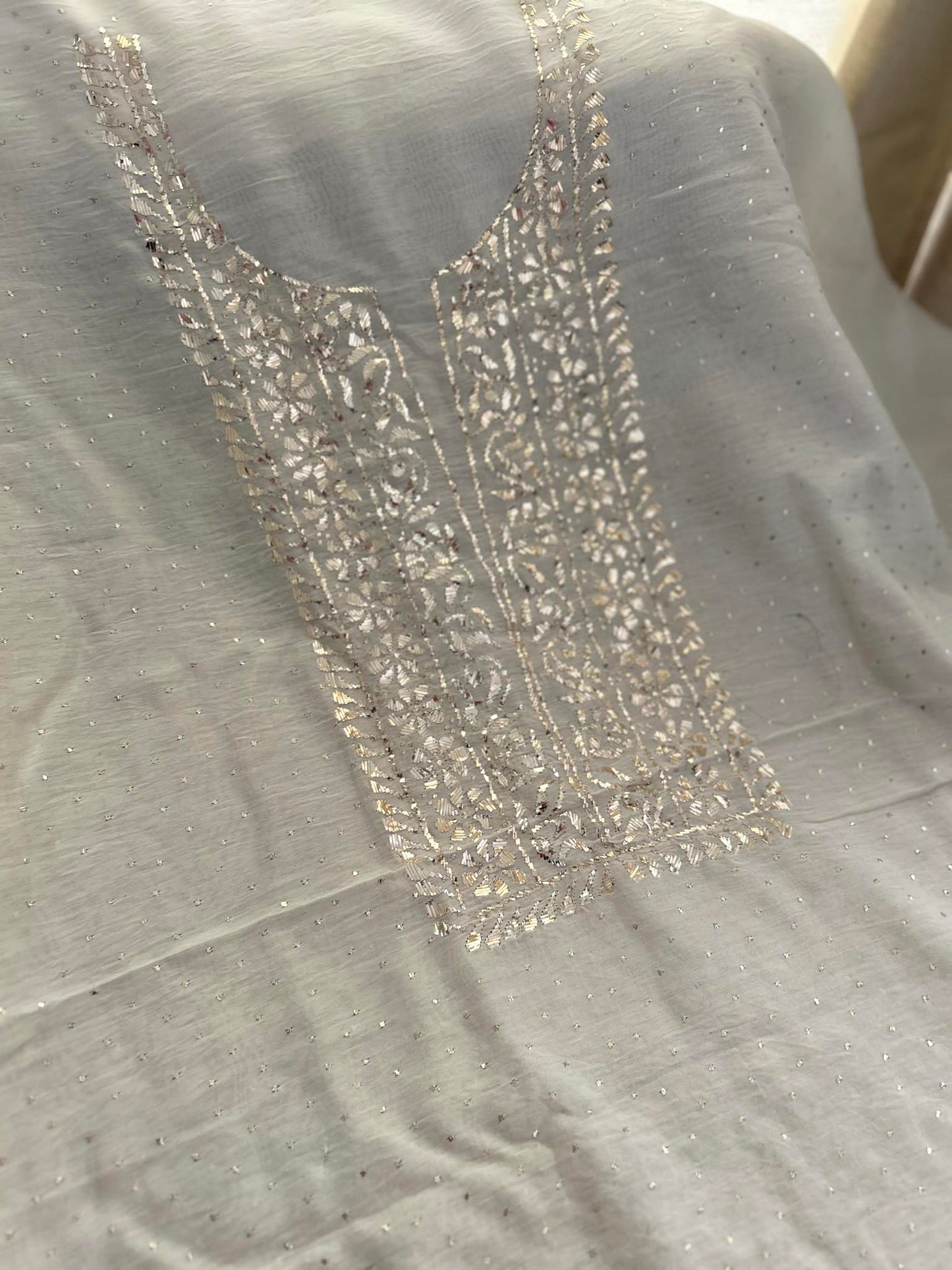 Mukaish Chanderi Chikankari Kurta Dupatta Set