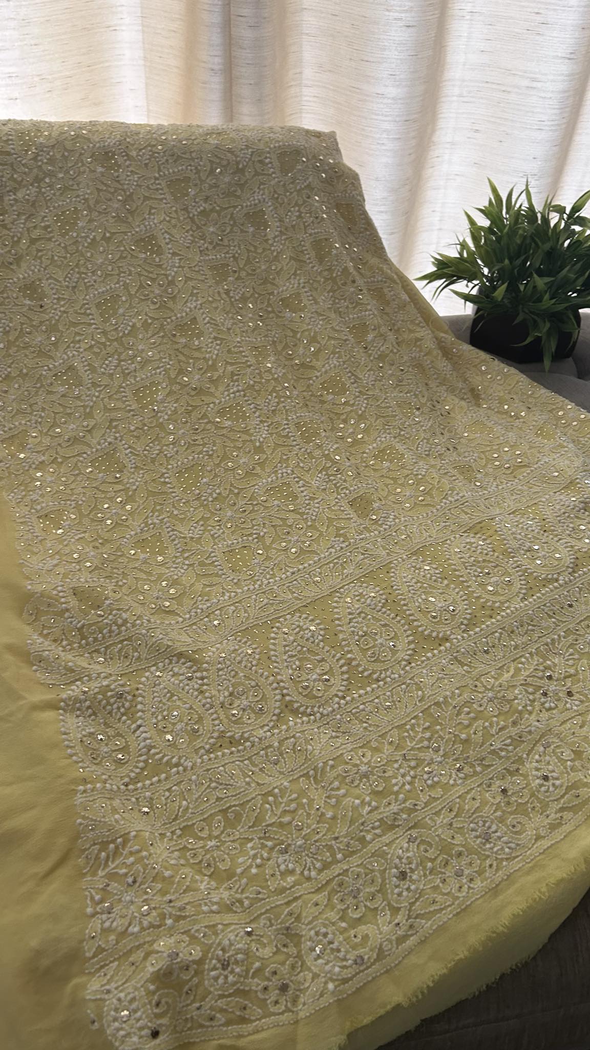 Yellow Lucknowi Chikankari Mukaish Suit (Kurta Dupatta)