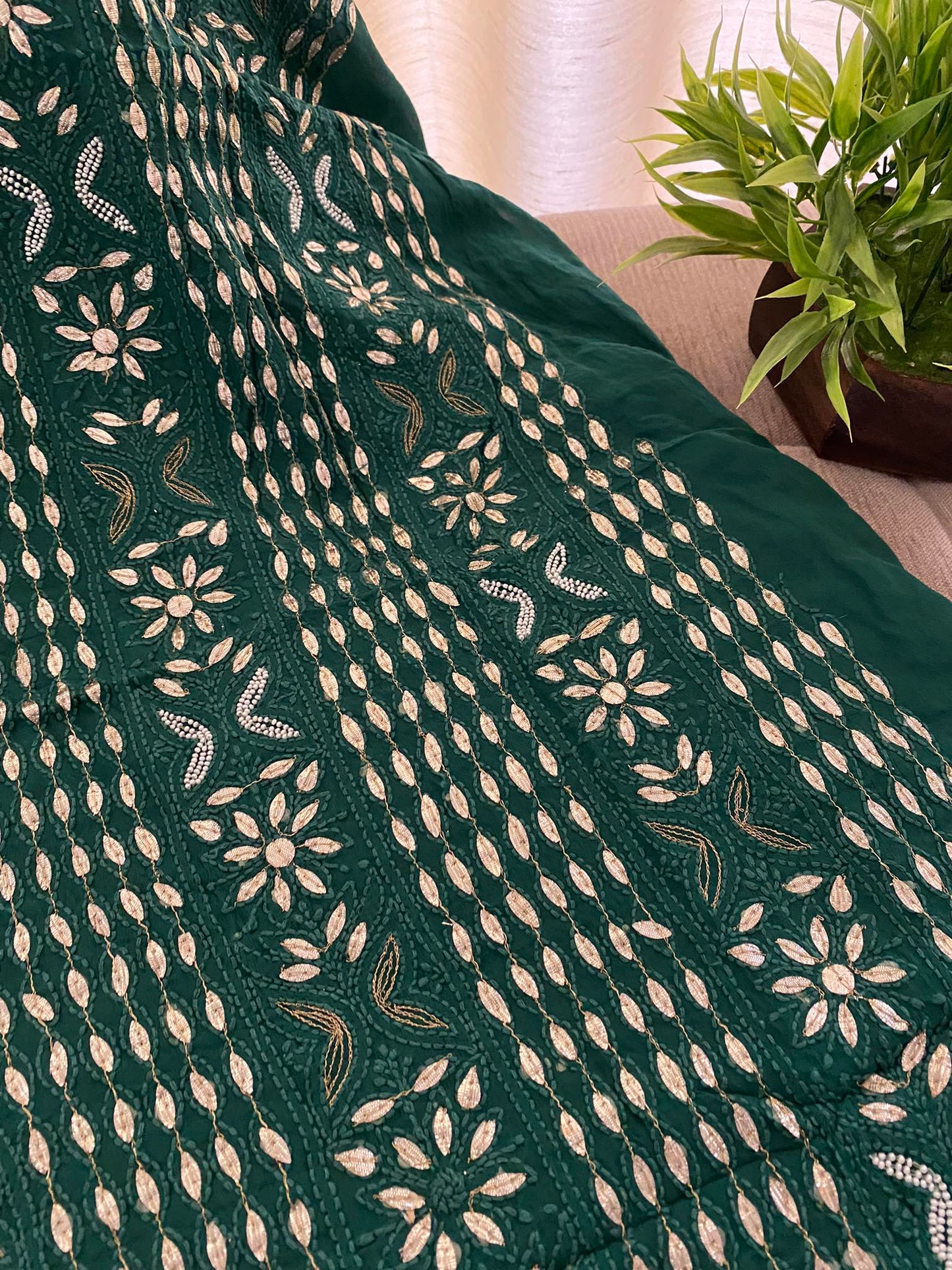 Emerald Green Pearl & Gota Patti Chikankari Suit