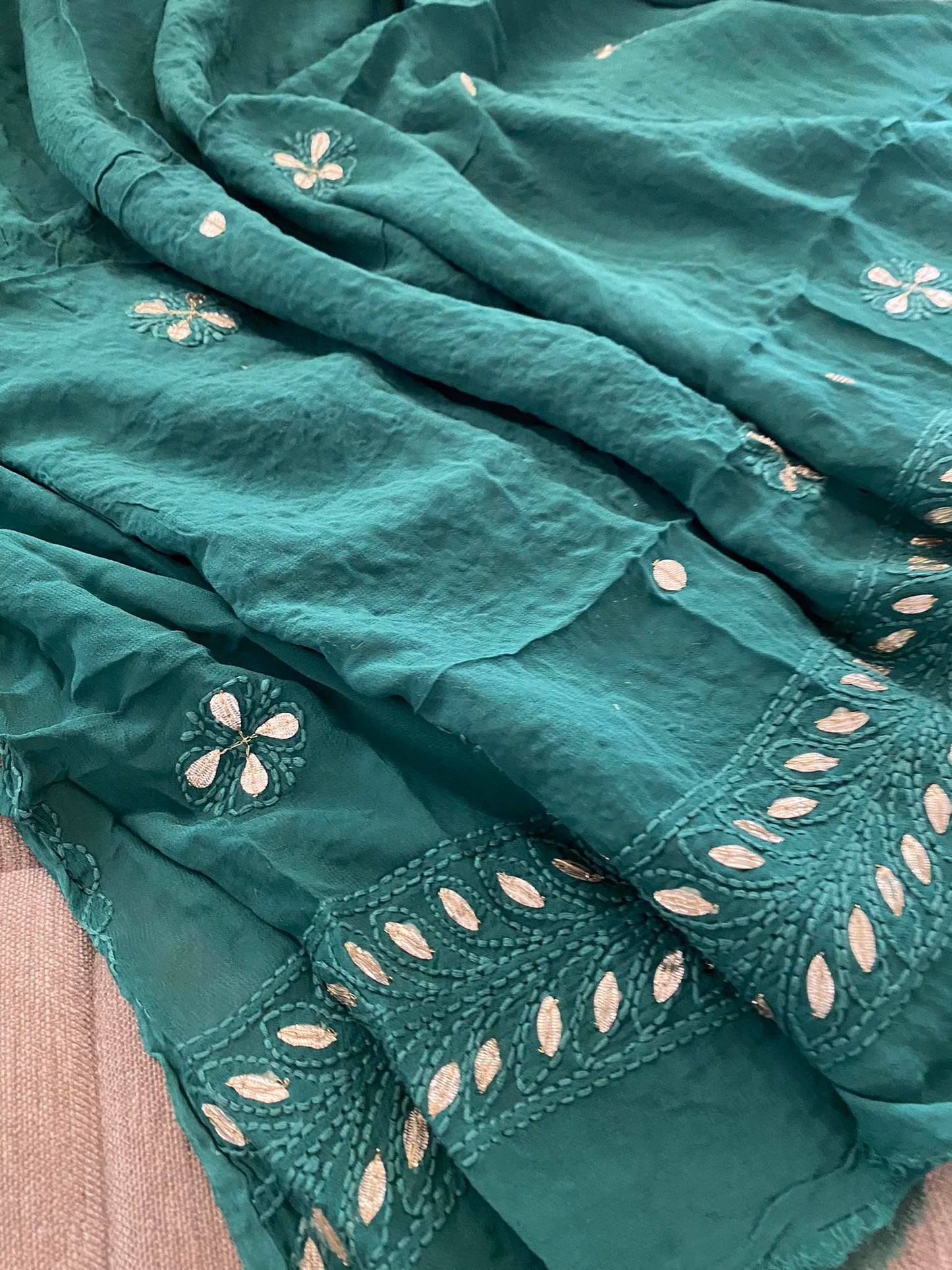 Emerald Green Pearl & Gota Patti Chikankari Suit