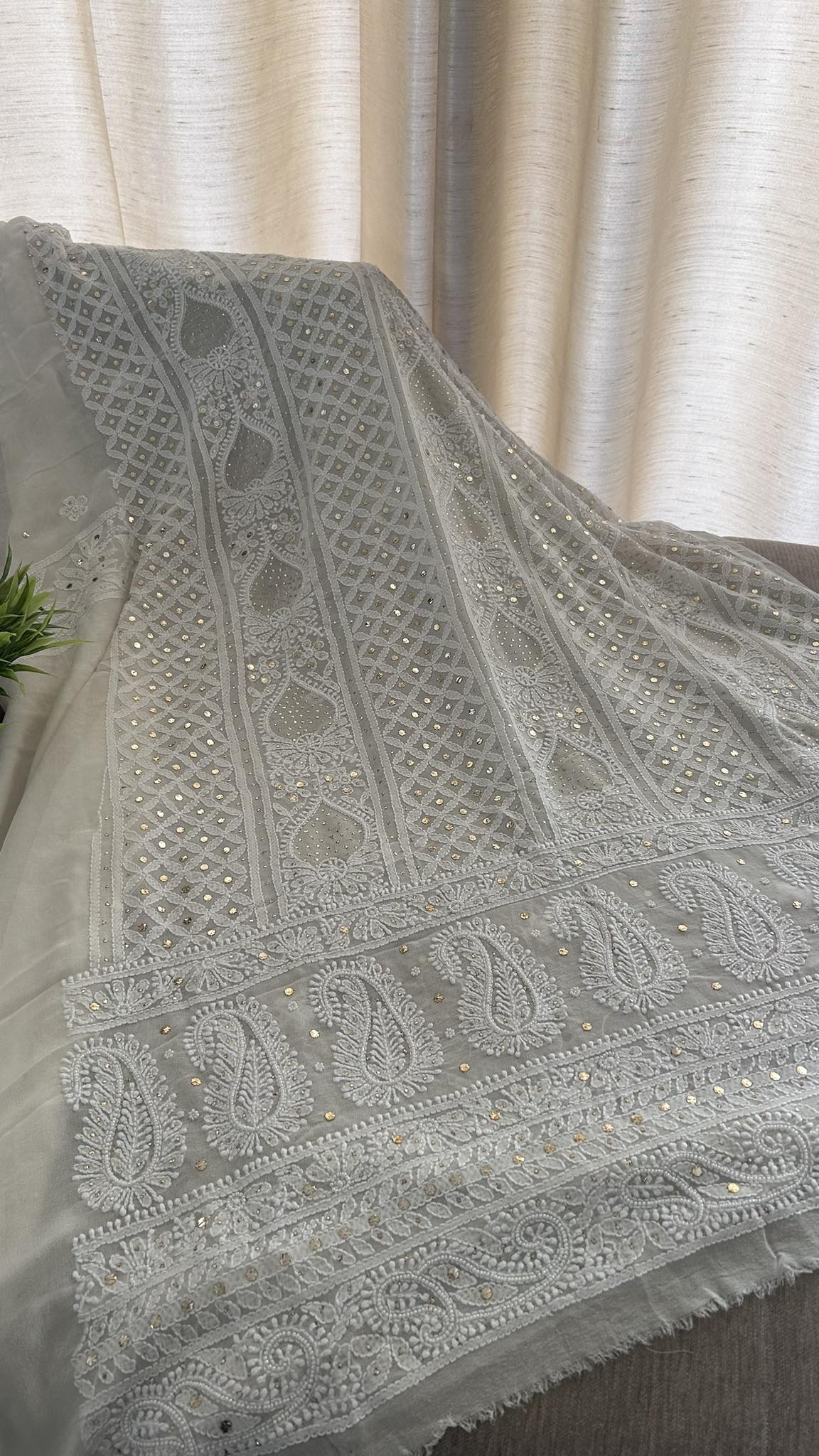 Ivory White Mukaish & Pearl Chikankari Suit