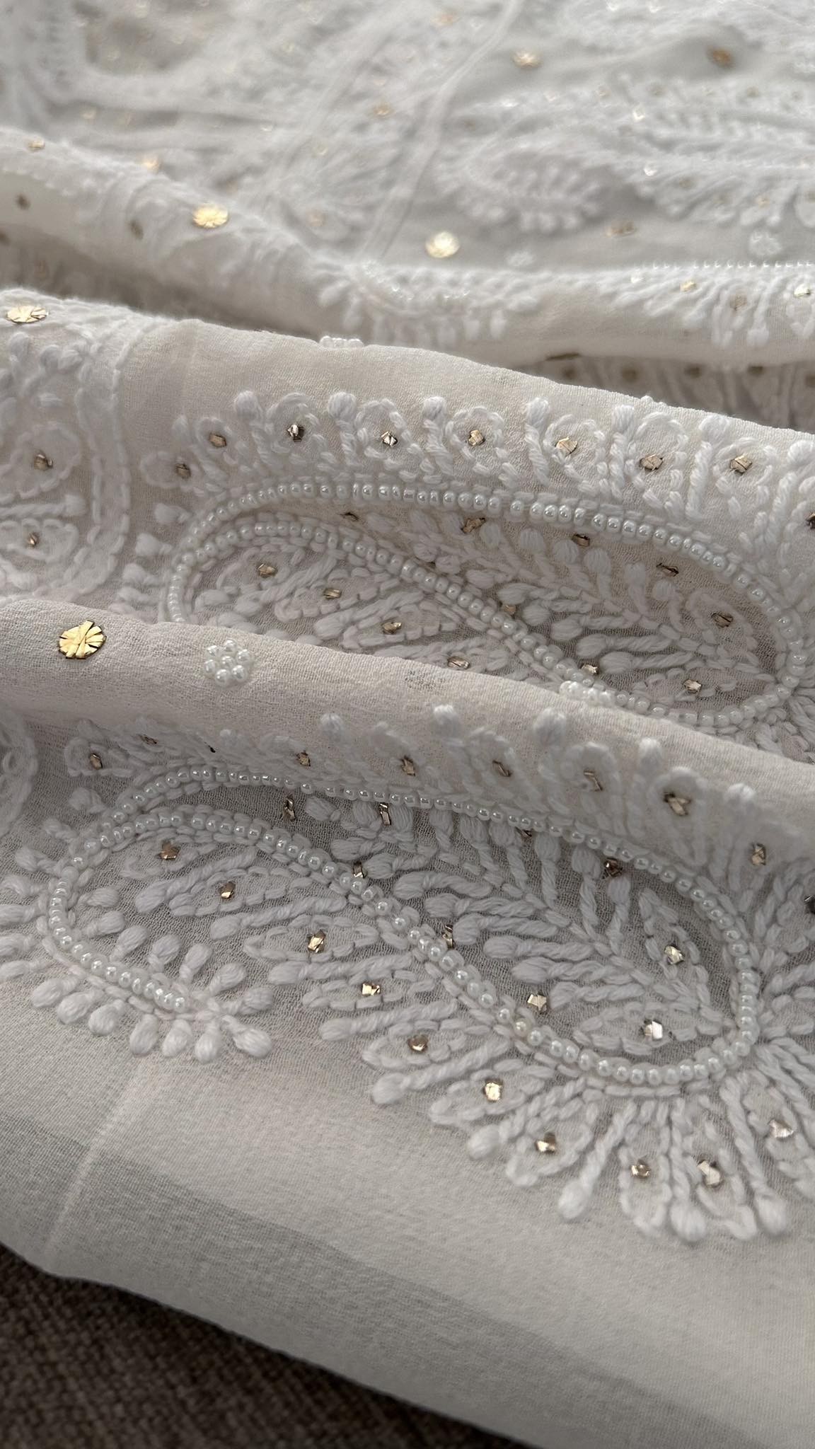 Ivory White Mukaish & Pearl Chikankari Suit