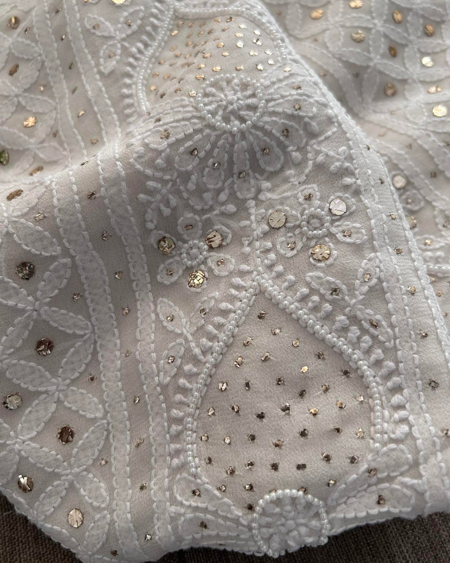 Ivory White Mukaish & Pearl Chikankari Suit