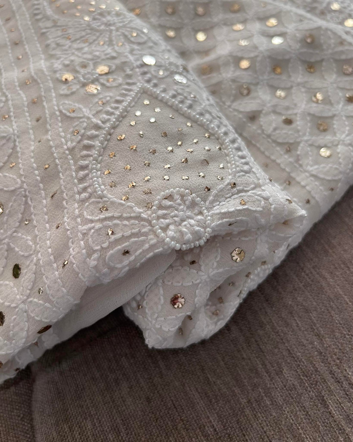 Ivory White Mukaish & Pearl Chikankari Suit