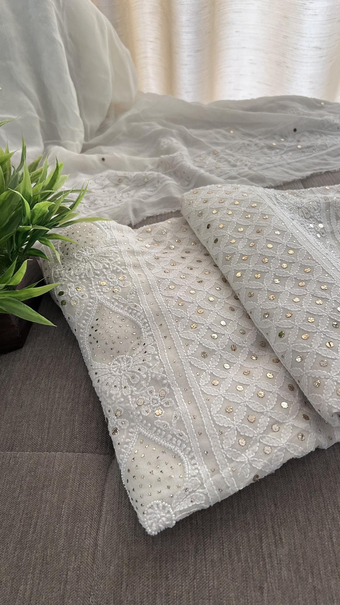 Ivory White Mukaish & Pearl Chikankari Suit