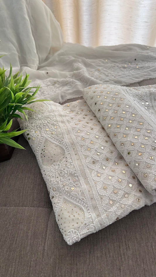 Ivory White Mukaish & Pearl Chikankari Suit