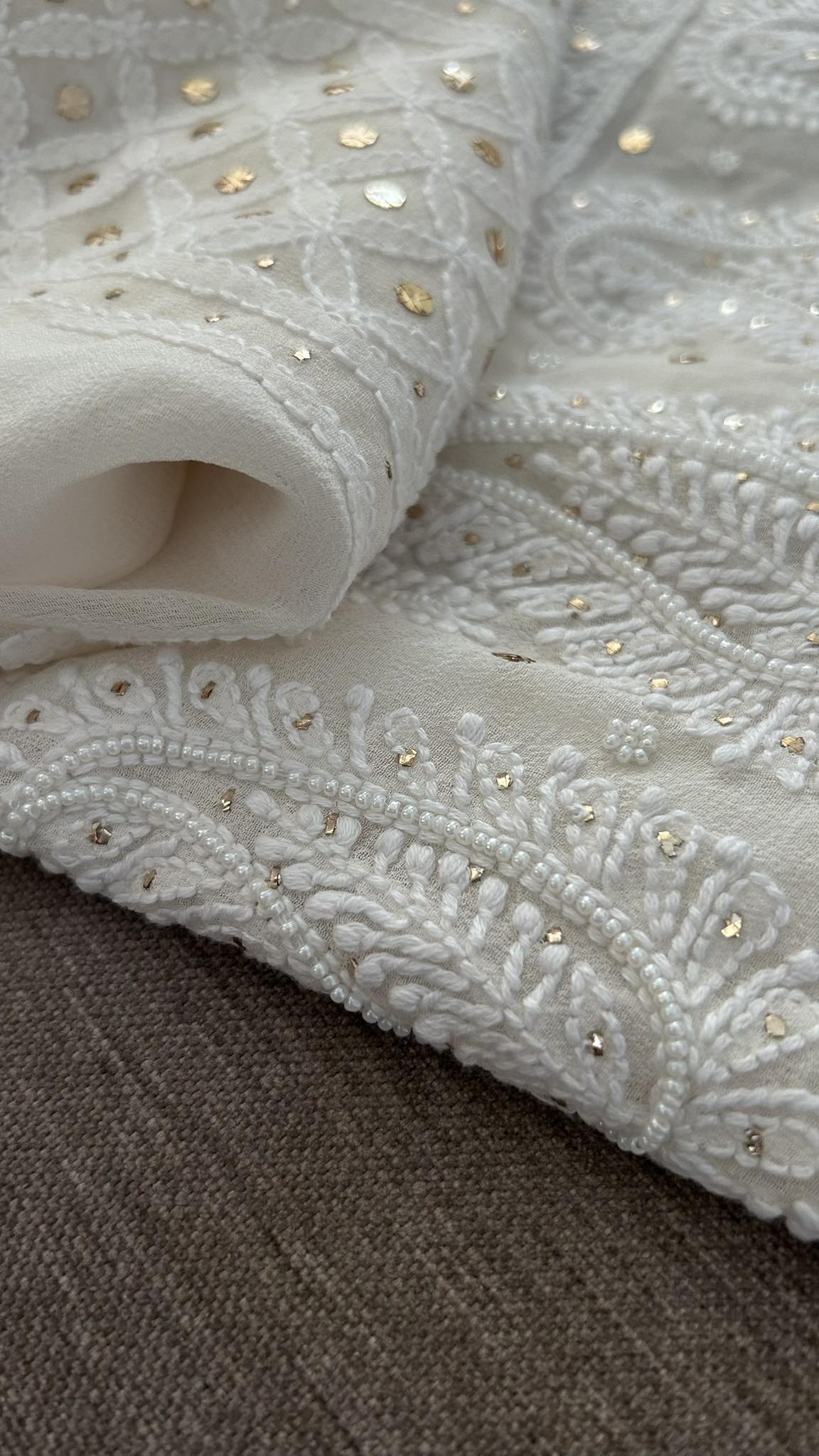 Ivory White Mukaish & Pearl Chikankari Suit