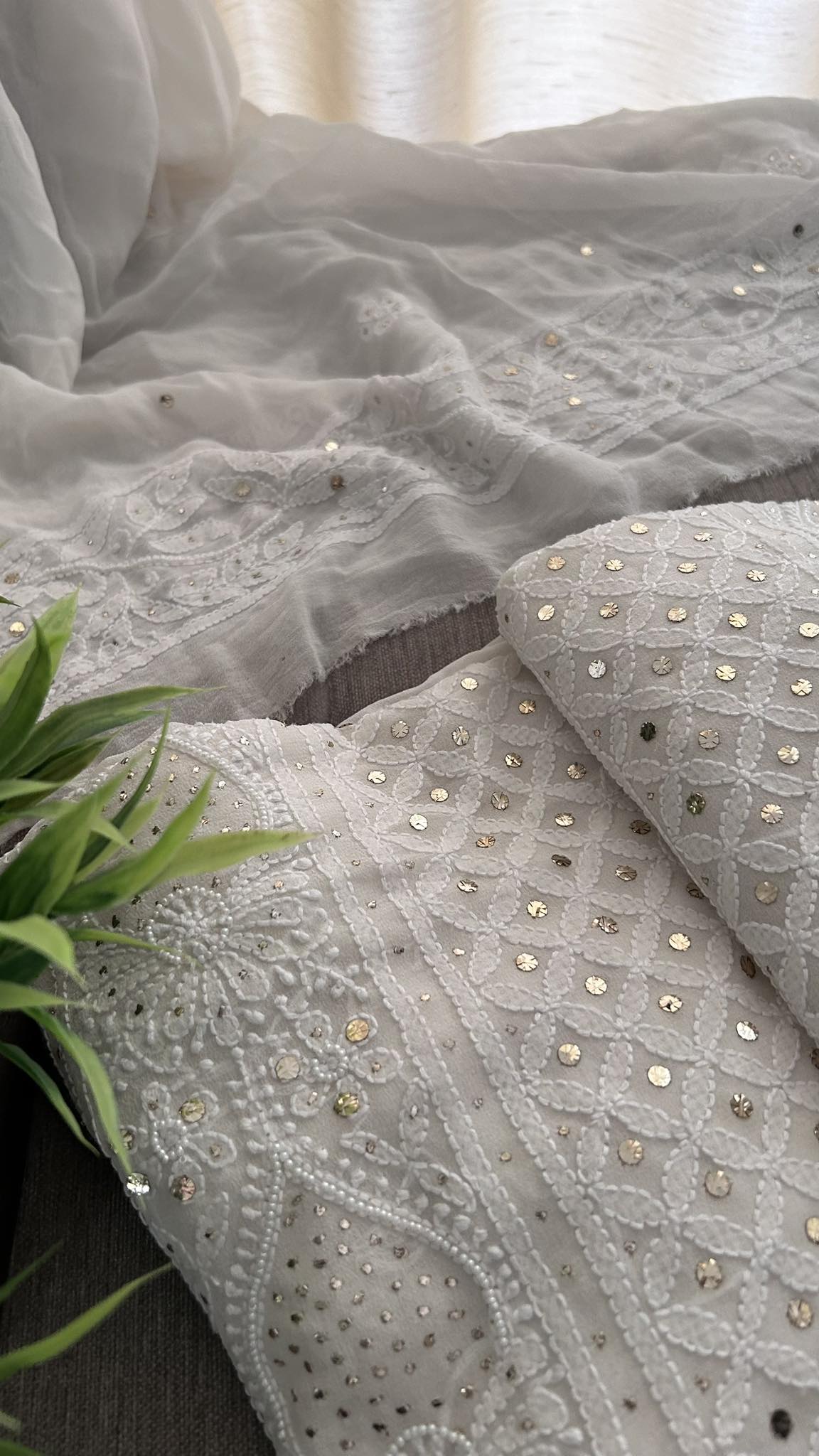 Ivory White Mukaish & Pearl Chikankari Suit