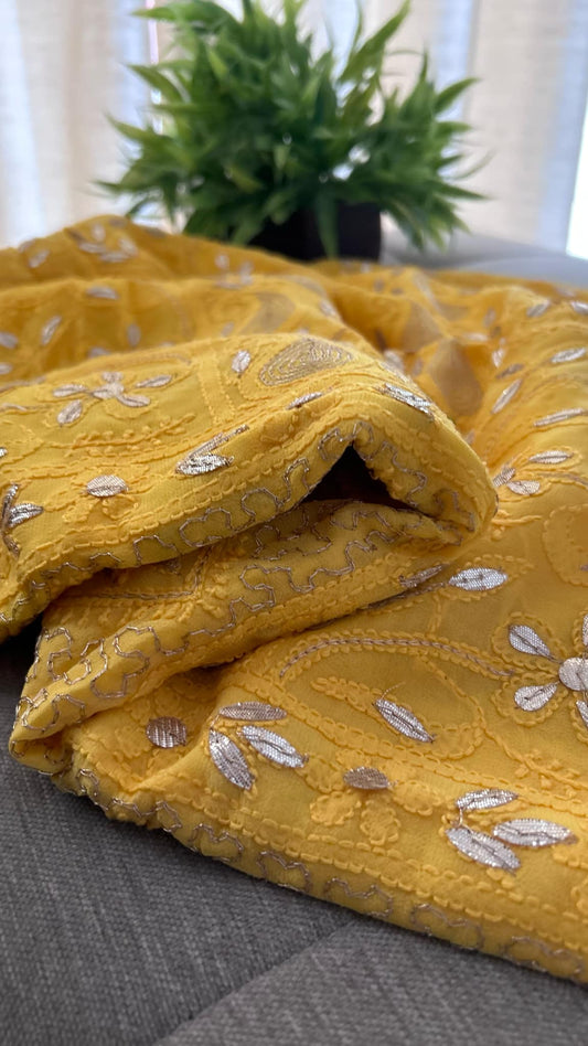 Mango Yellow Gota Patti Chikankari Suit (Kurta & Dupatta)