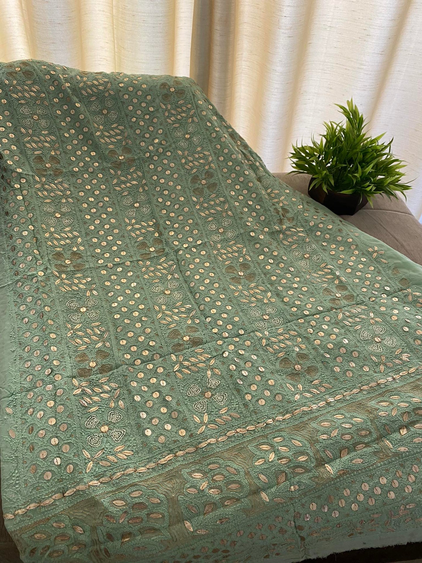 Pista Green Pearl & Gota Patti Chikankari Suit