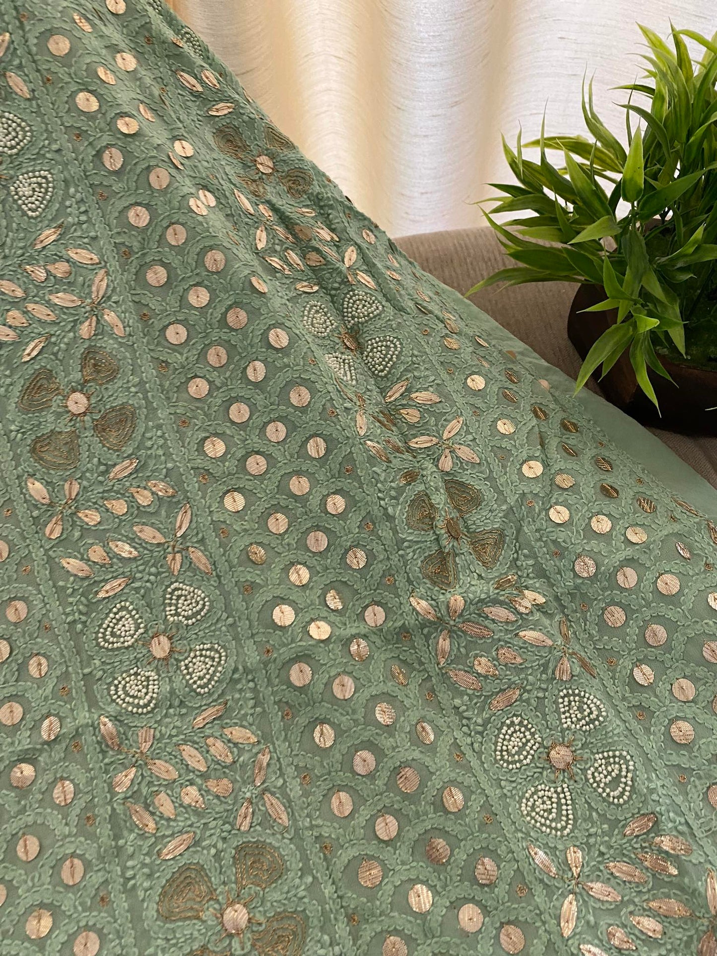 Pista Green Pearl & Gota Patti Chikankari Suit