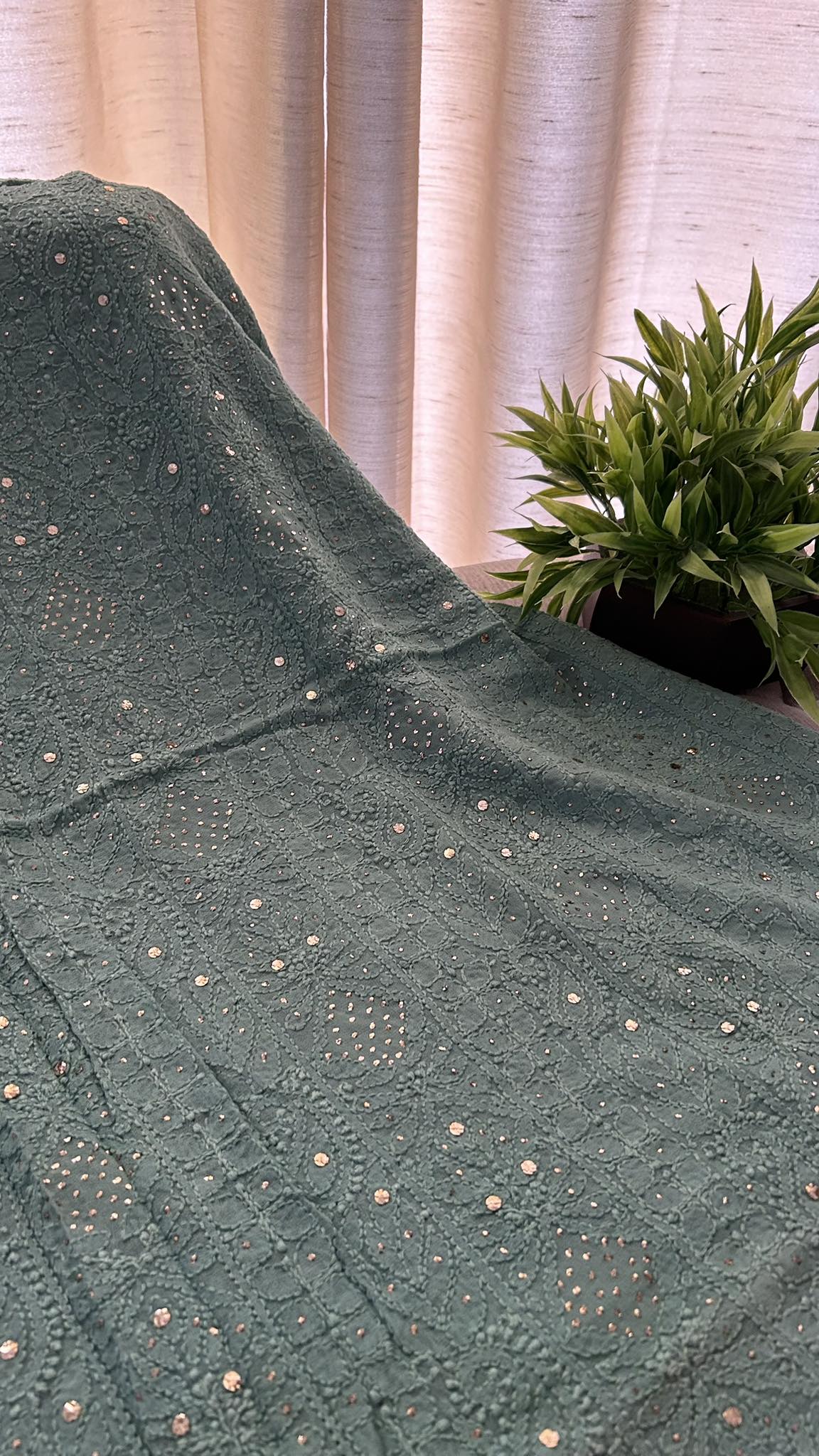 Sage Green Mukaish Chikankari Kurta Dupatta